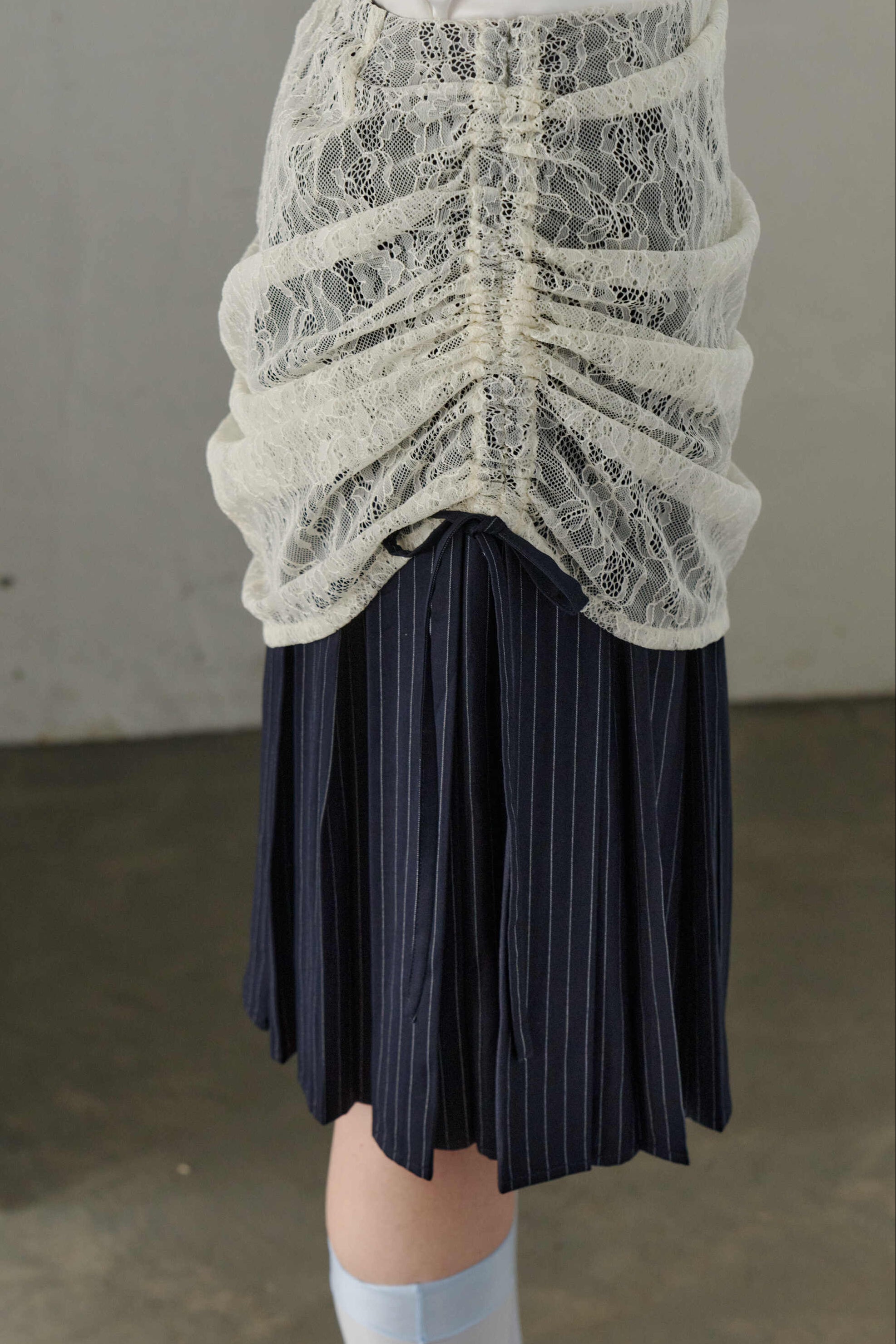 drawstring lace pleats skirt