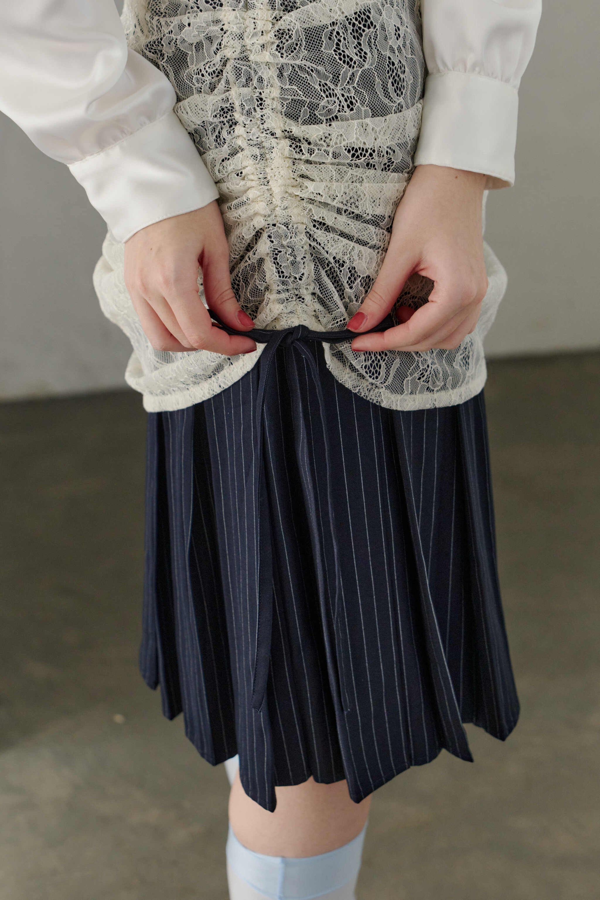 drawstring lace pleats skirt