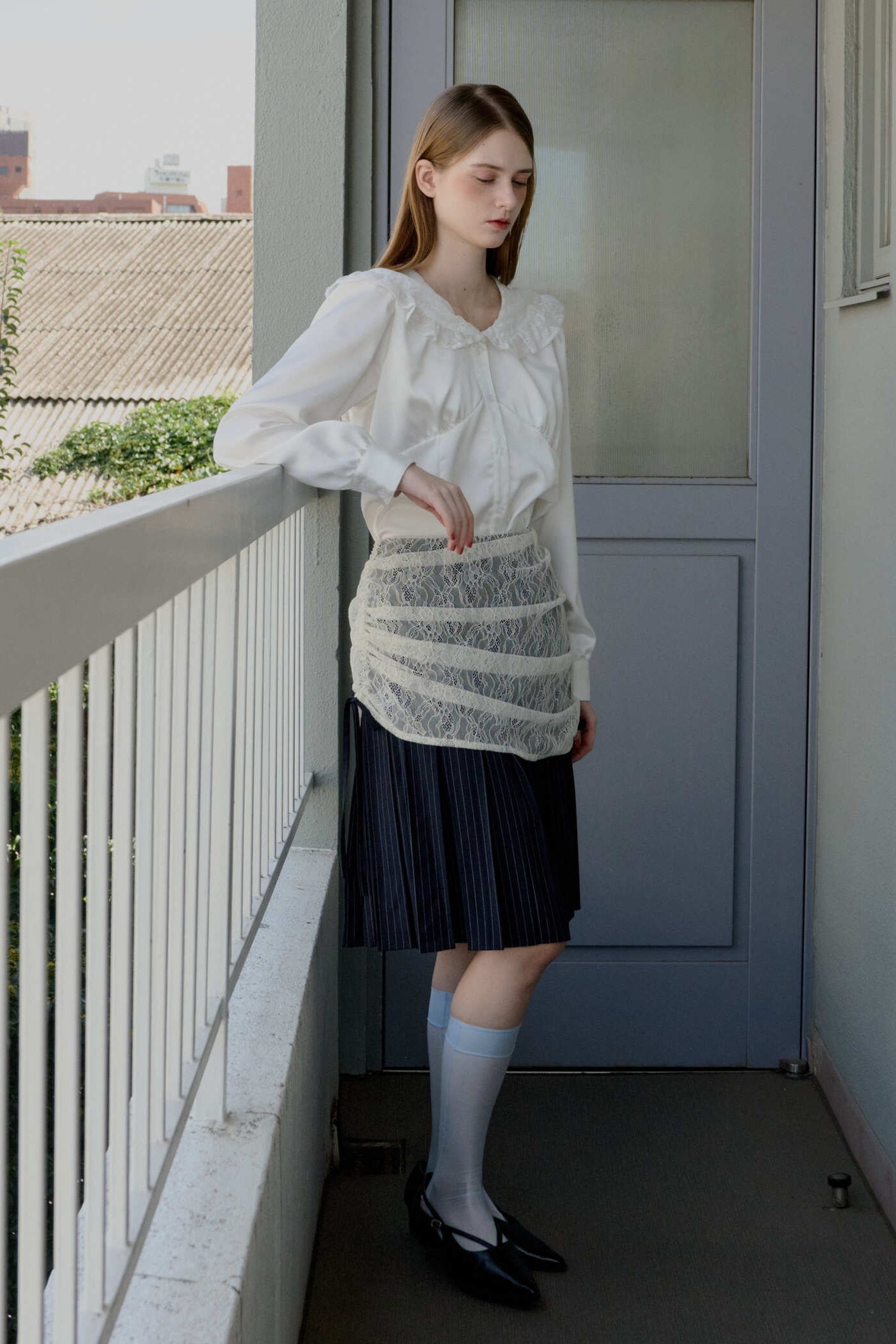 drawstring lace pleats skirt