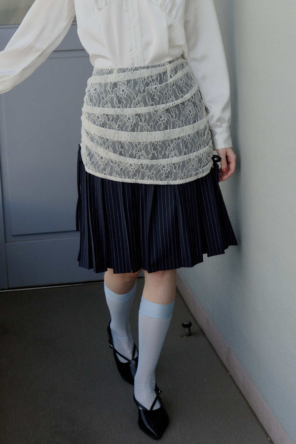 drawstring lace pleats skirt