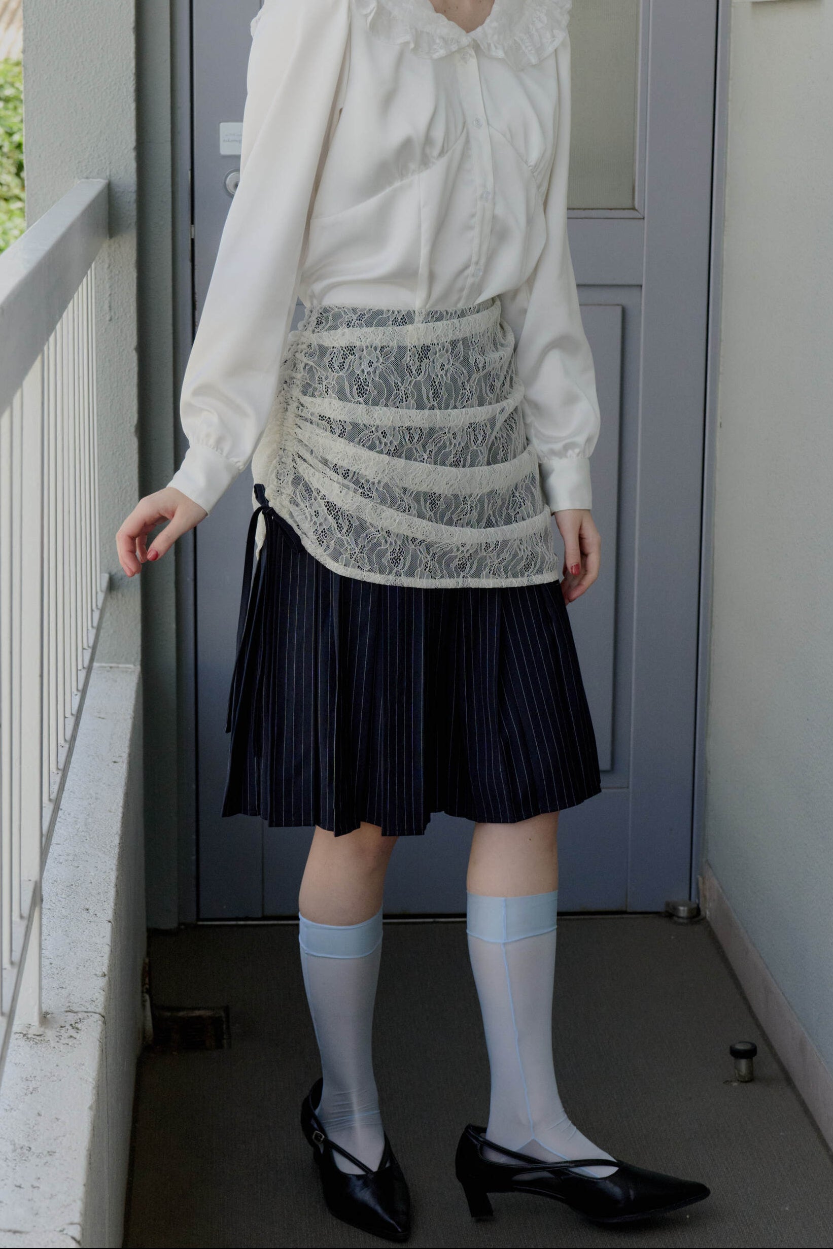 drawstring lace pleats skirt