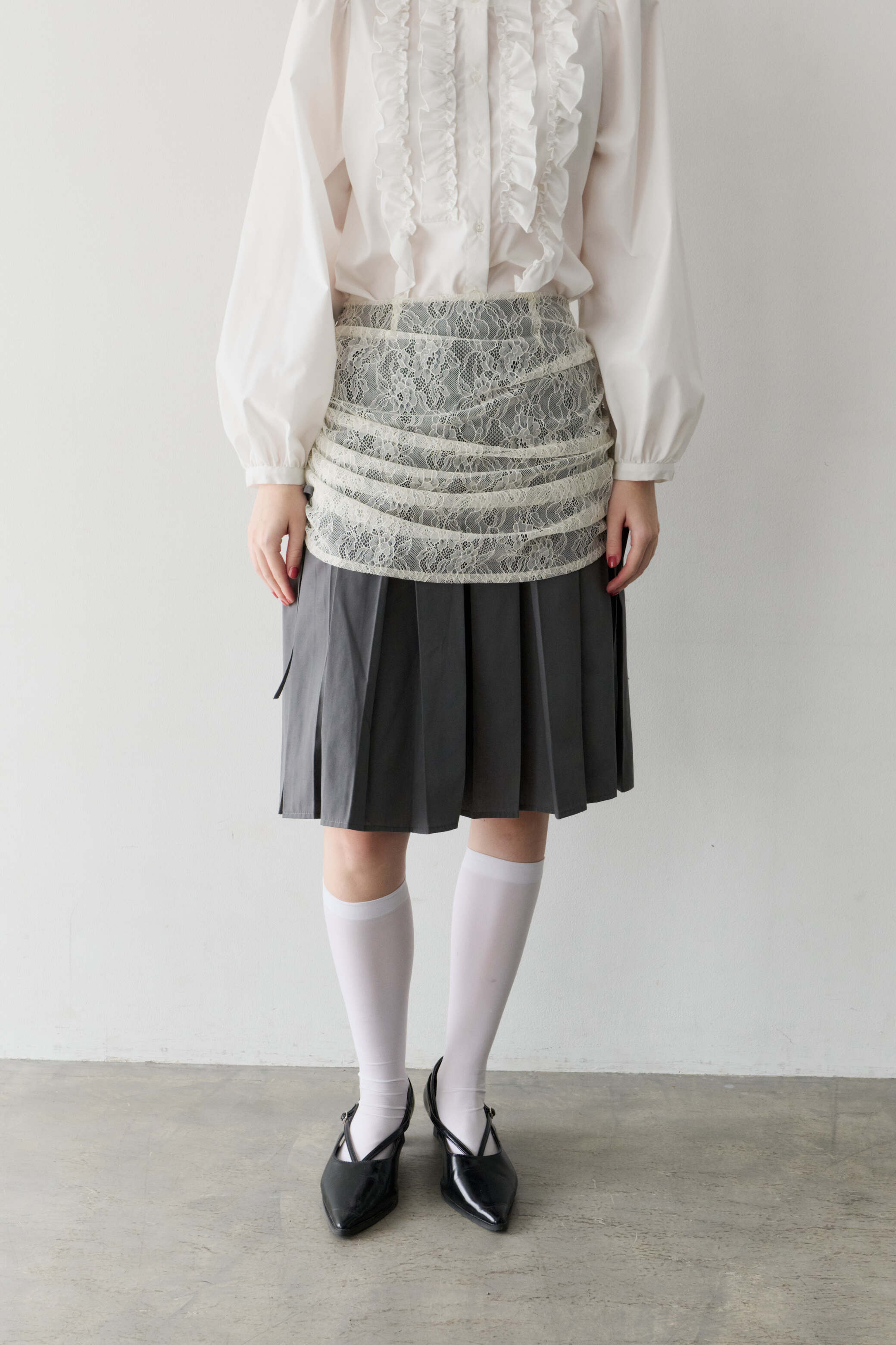 drawstring lace pleats skirt