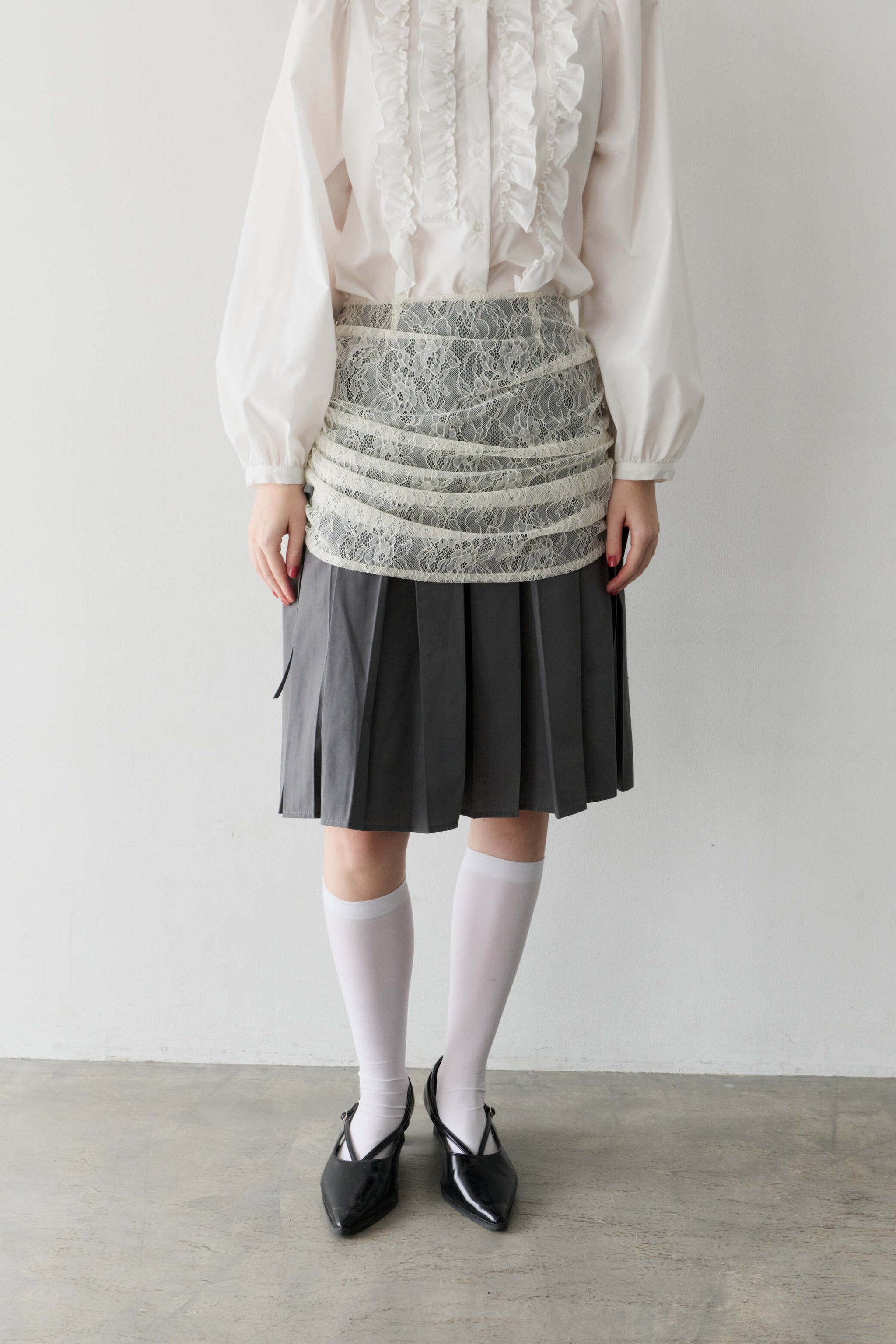 drawstring lace pleats skirt