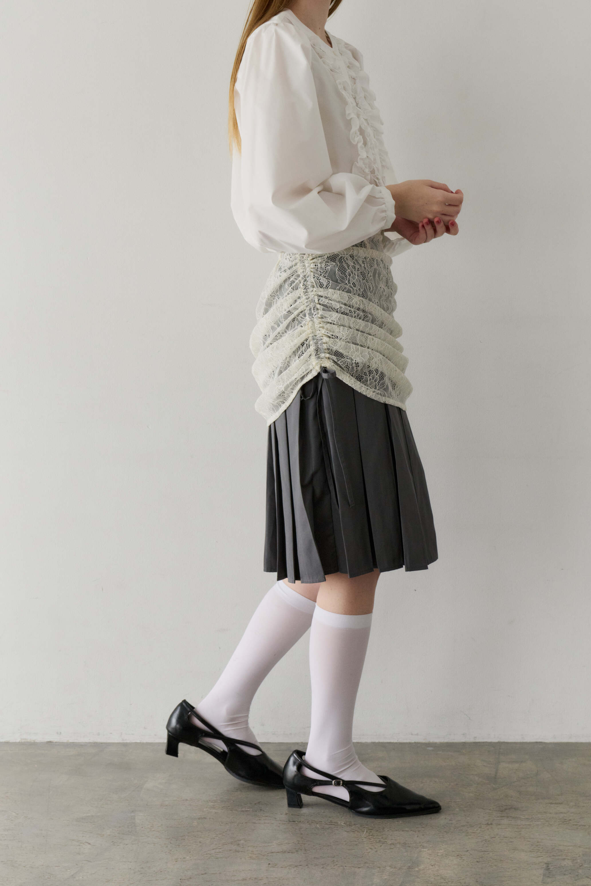 drawstring lace pleats skirt