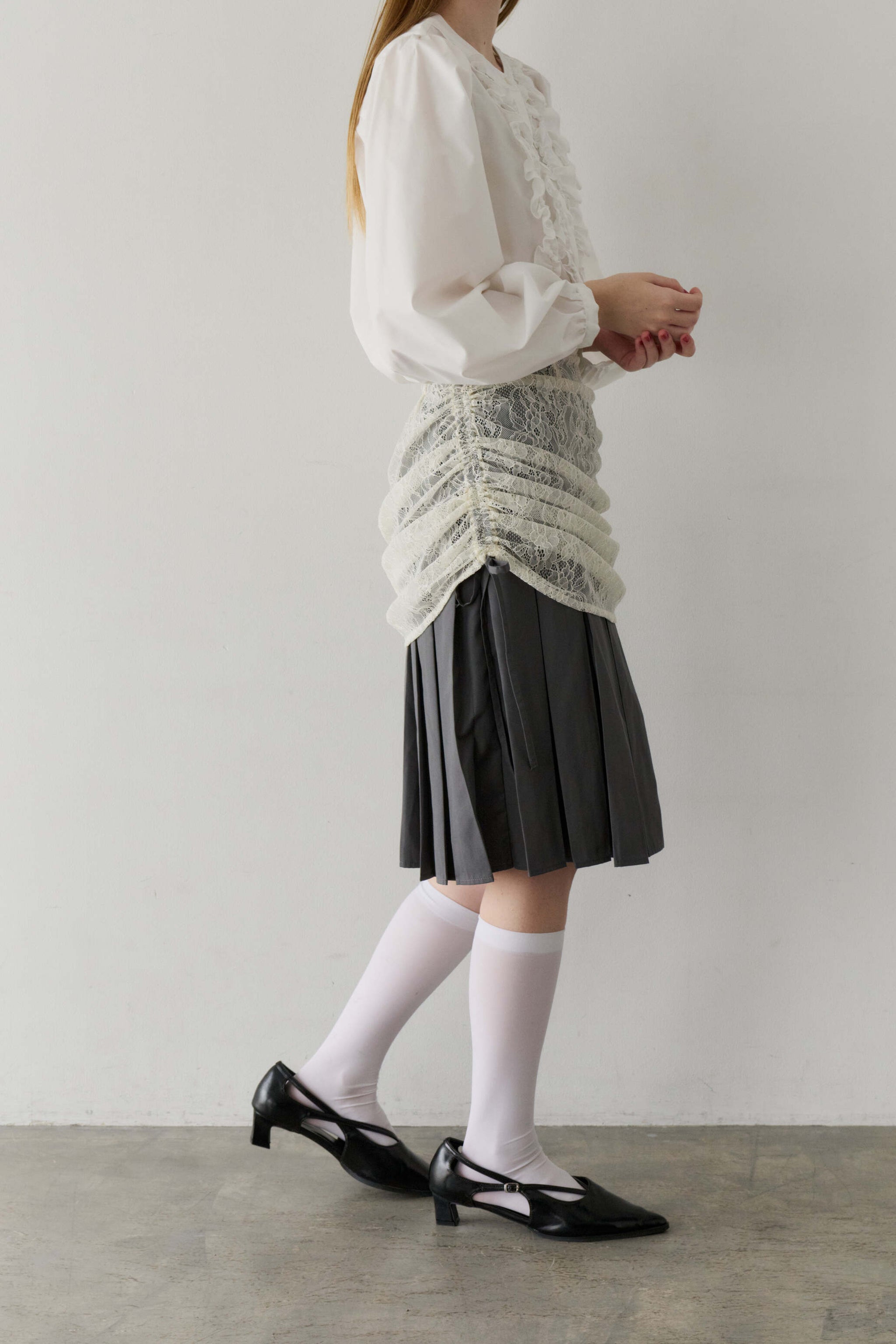 drawstring lace pleats skirt
