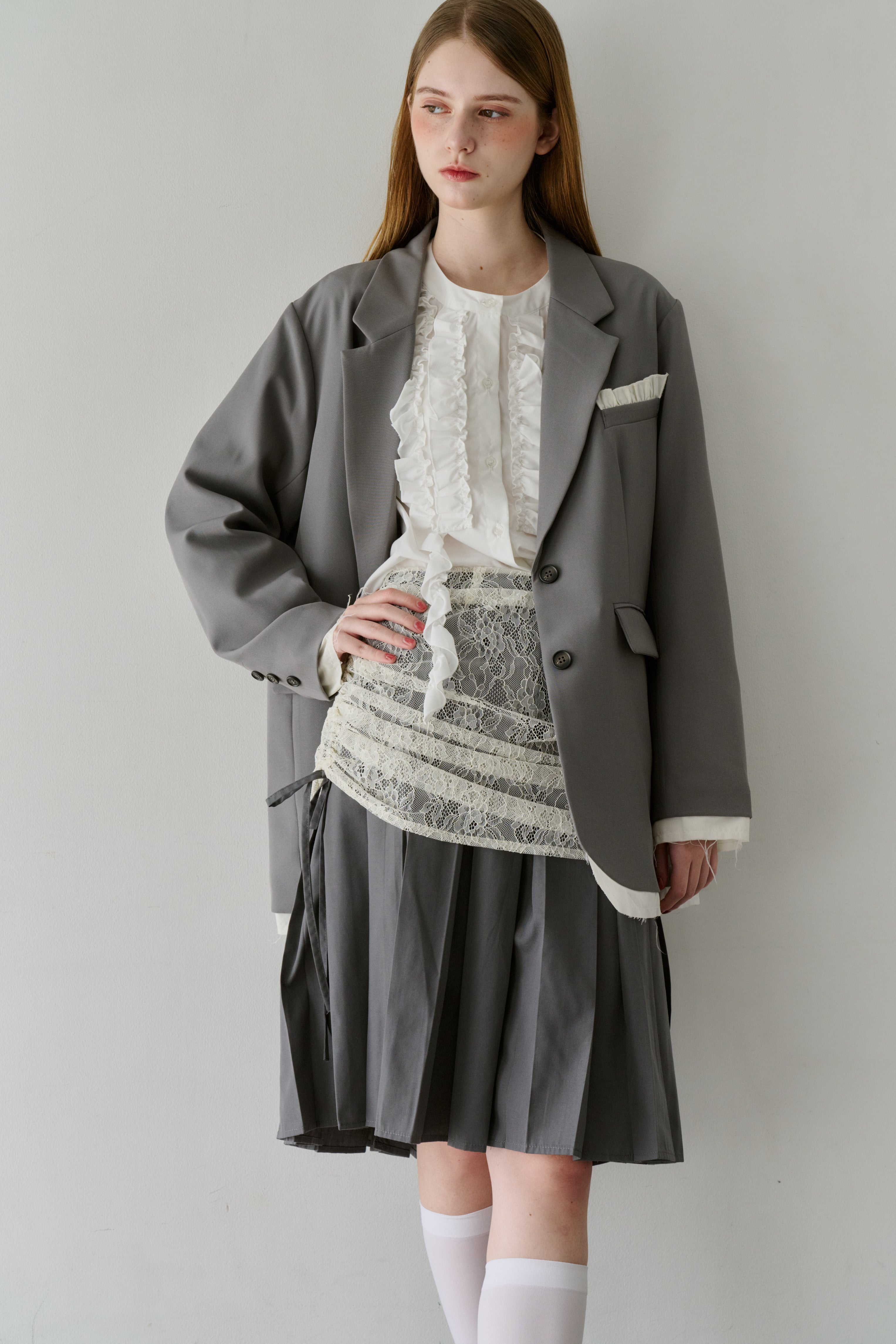 drawstring lace pleats skirt