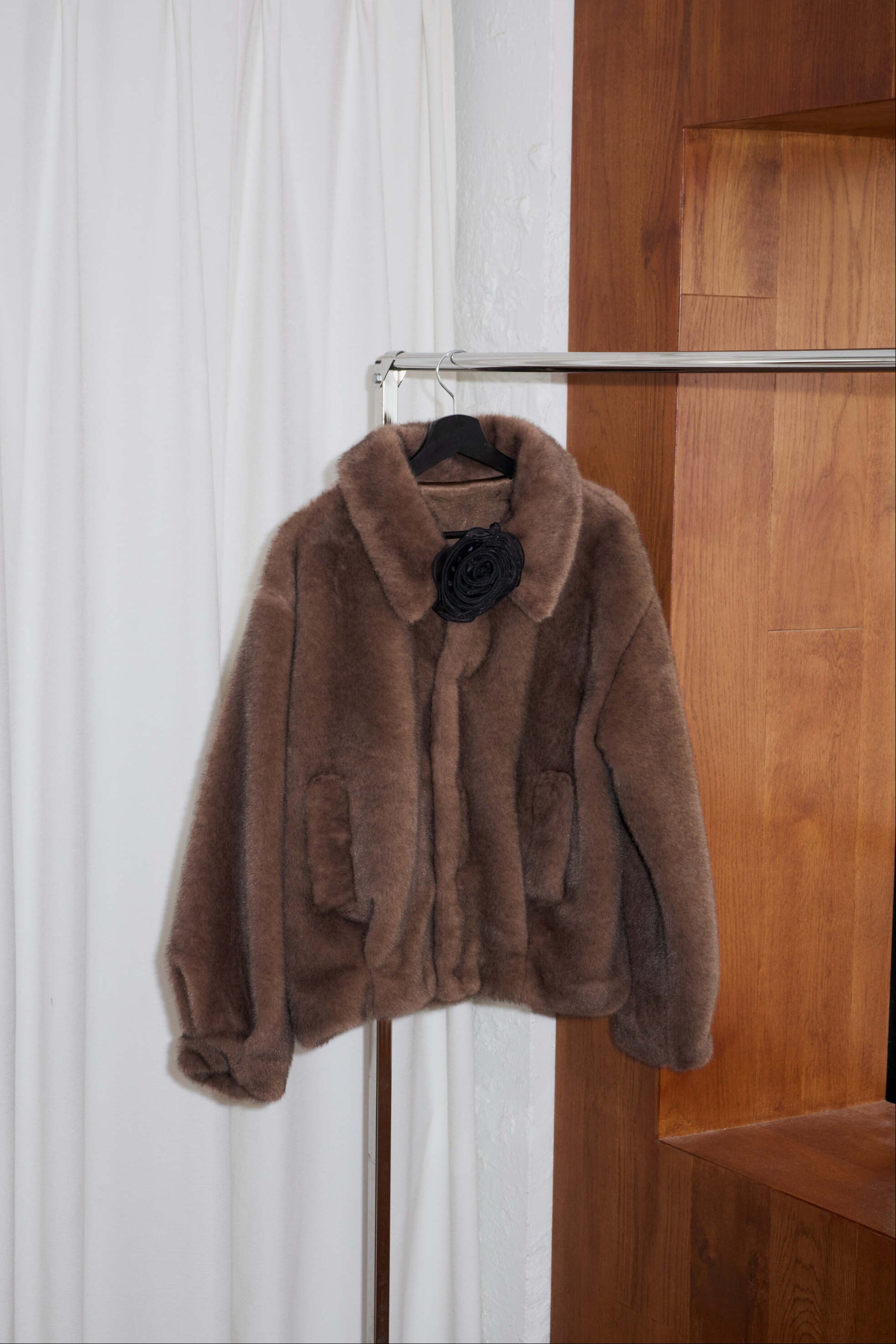 tulle brooch fur coat
