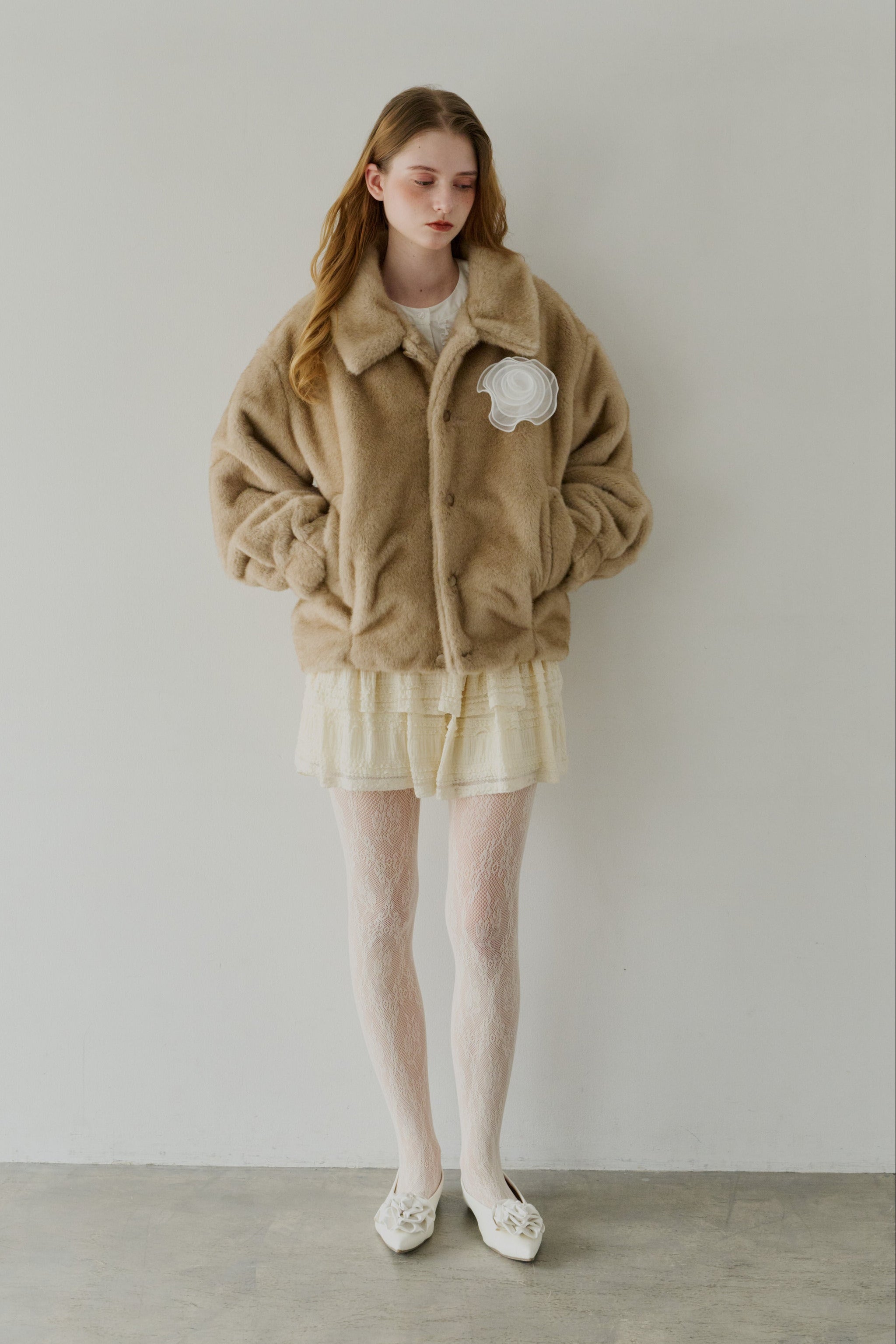 tulle brooch fur coat