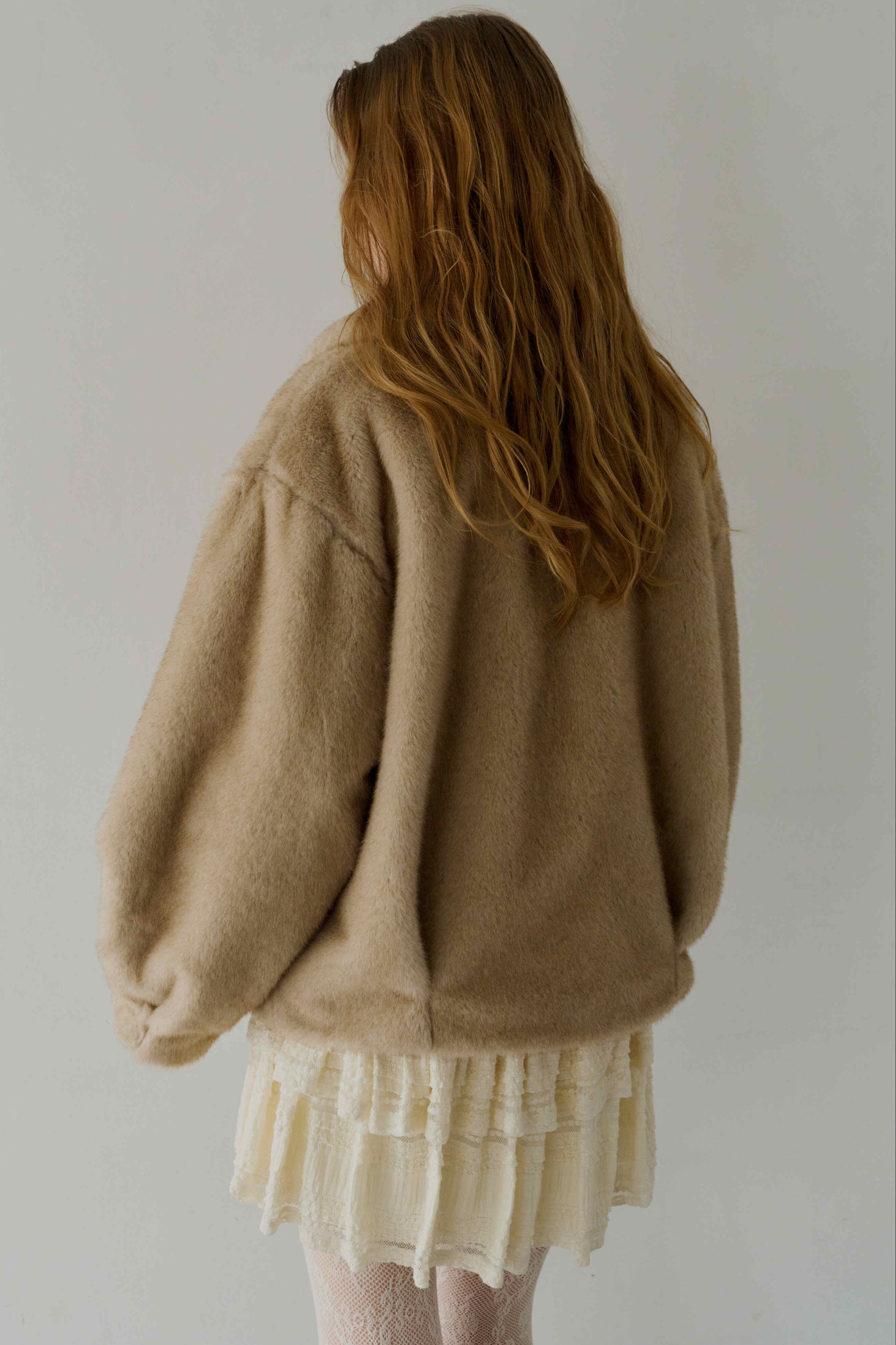 tulle brooch fur coat