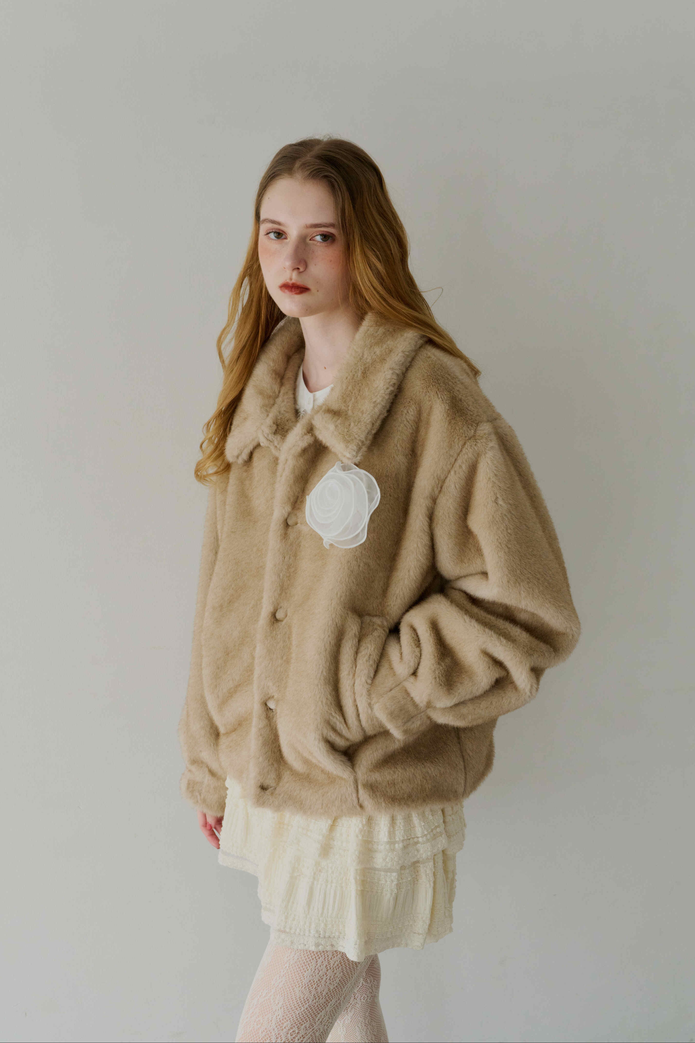 tulle brooch fur coat