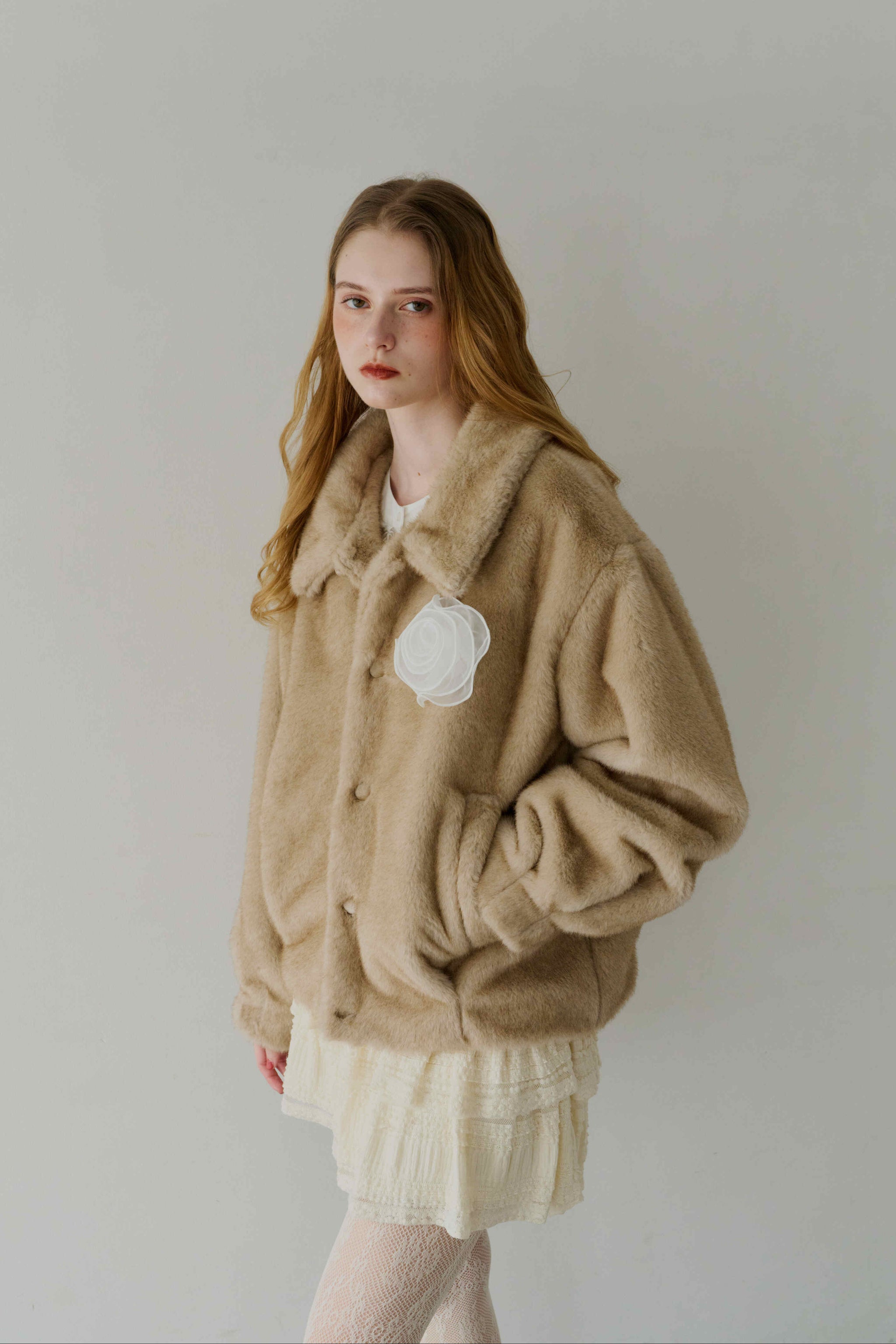 tulle brooch fur coat