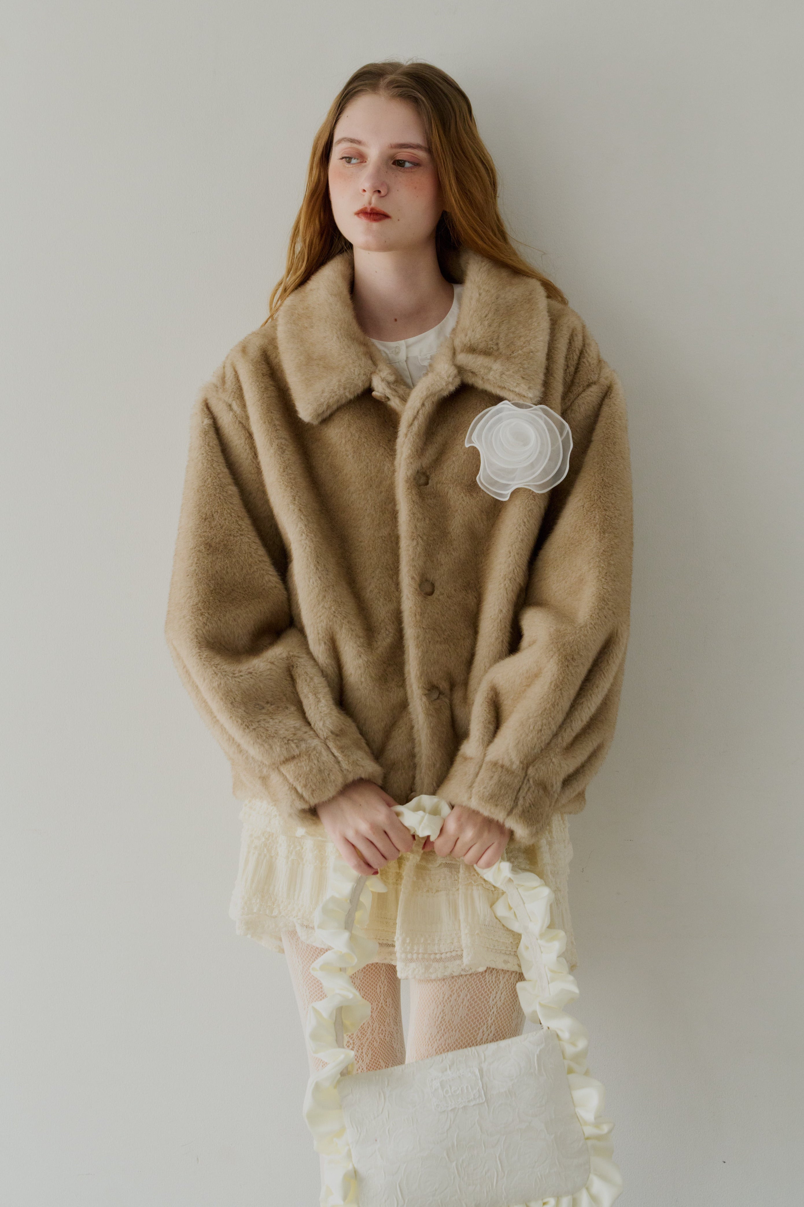 tulle brooch fur coat
