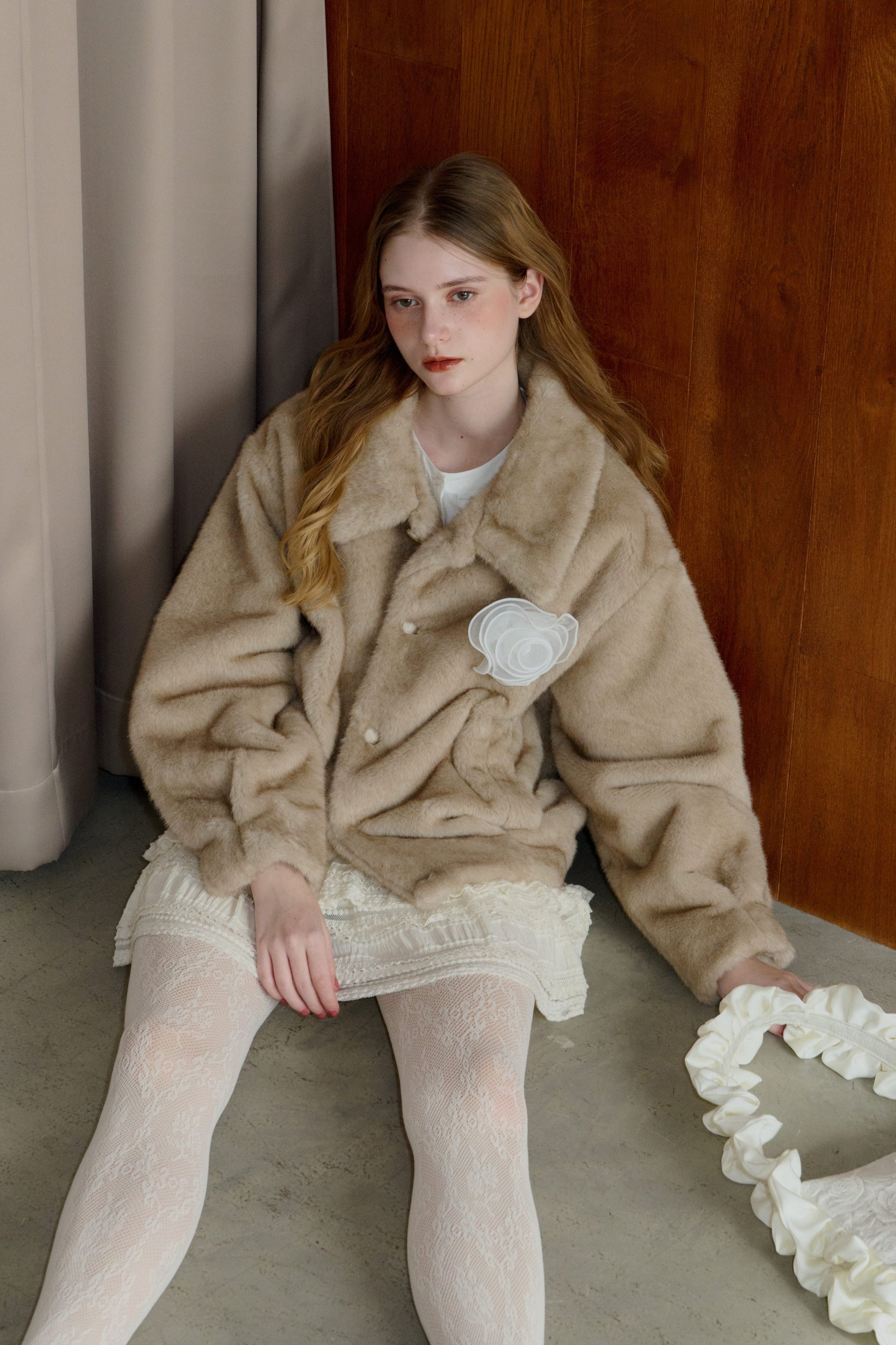 tulle brooch fur coat