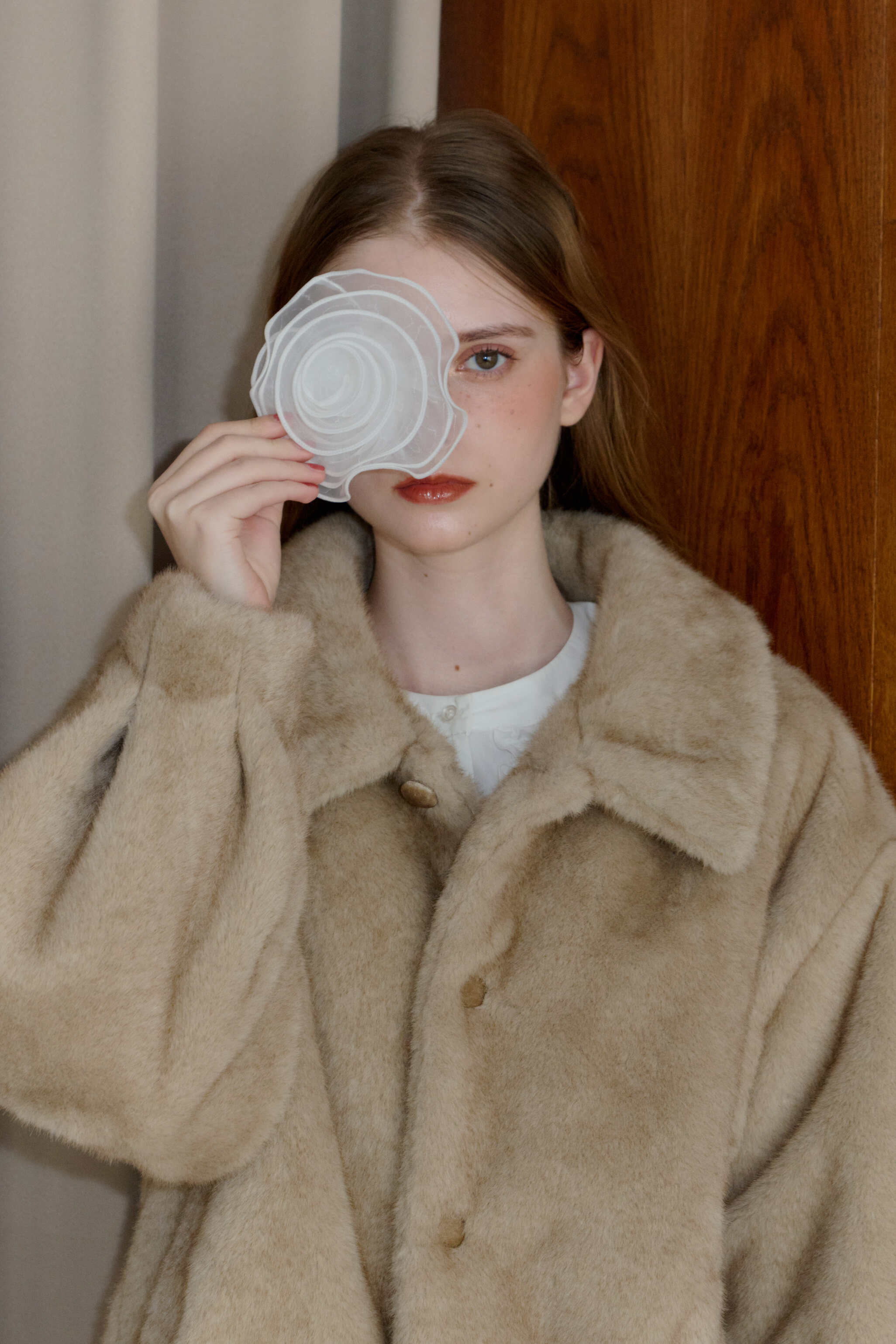 tulle brooch fur coat