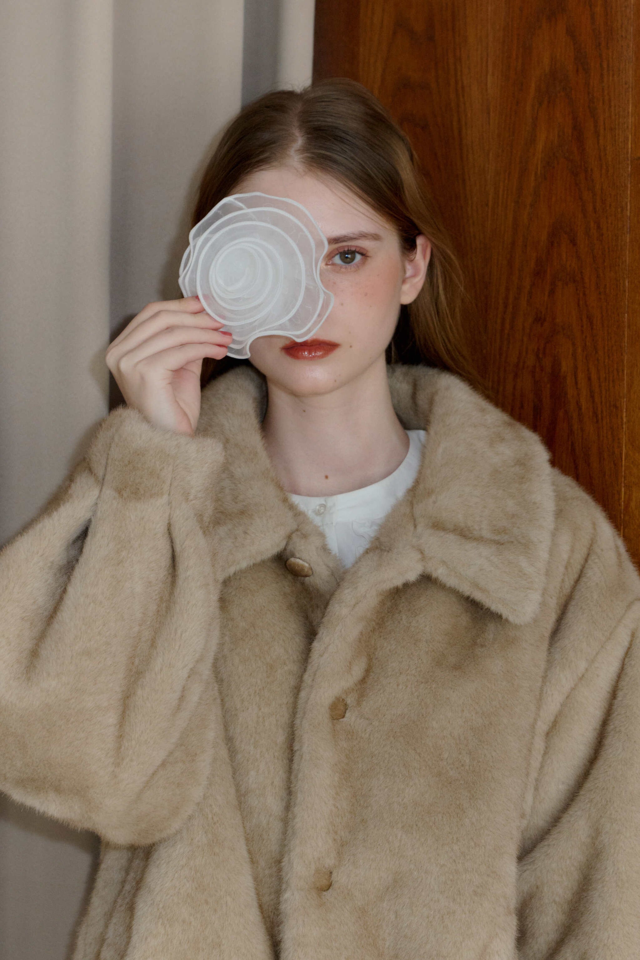 tulle brooch fur coat