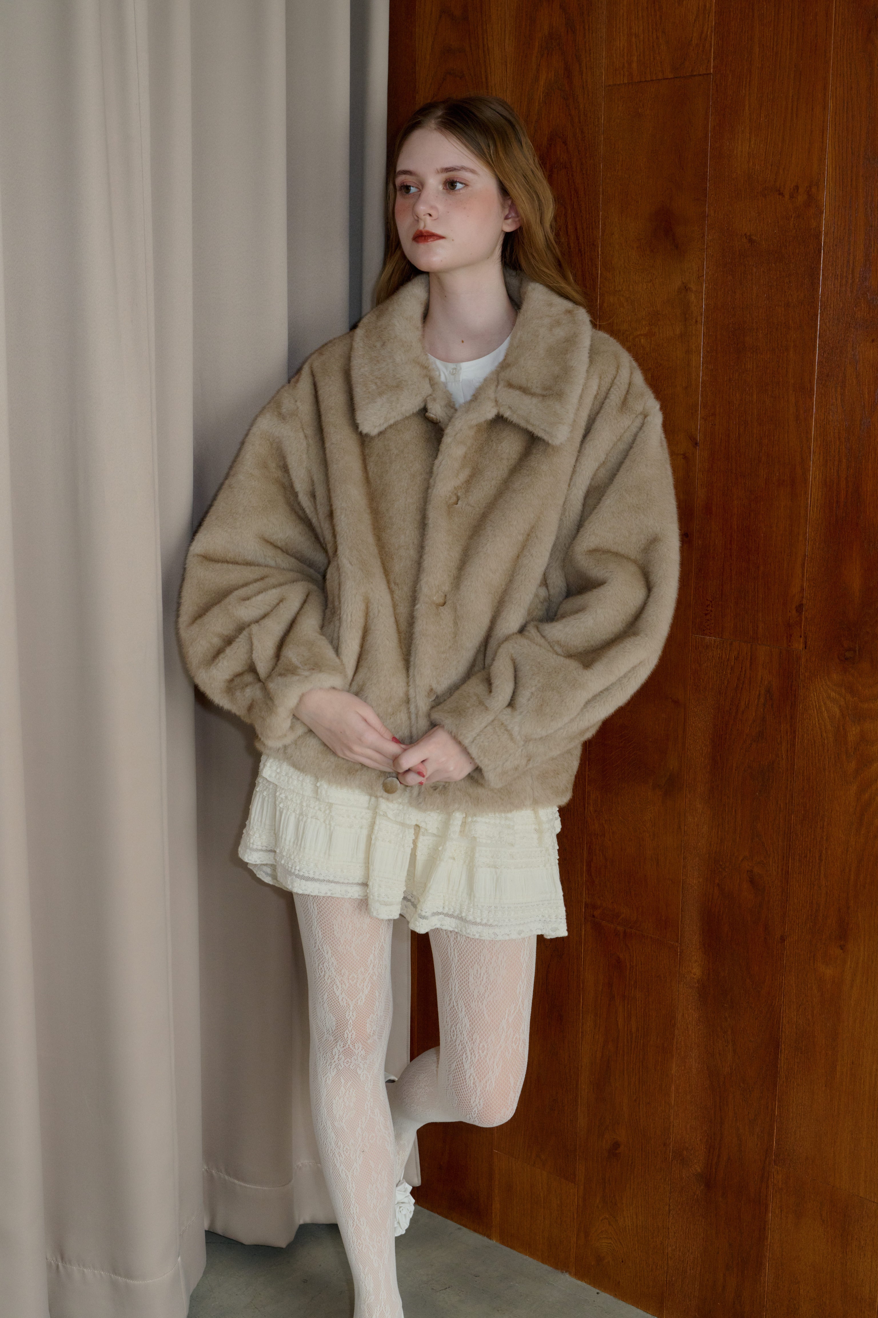 tulle brooch fur coat