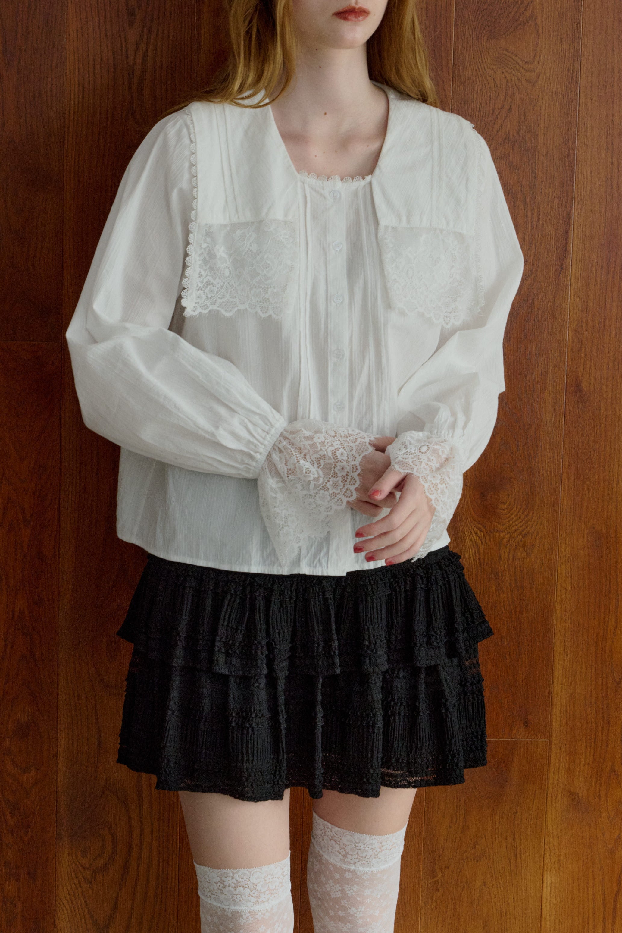 vintage square lace collar blouse