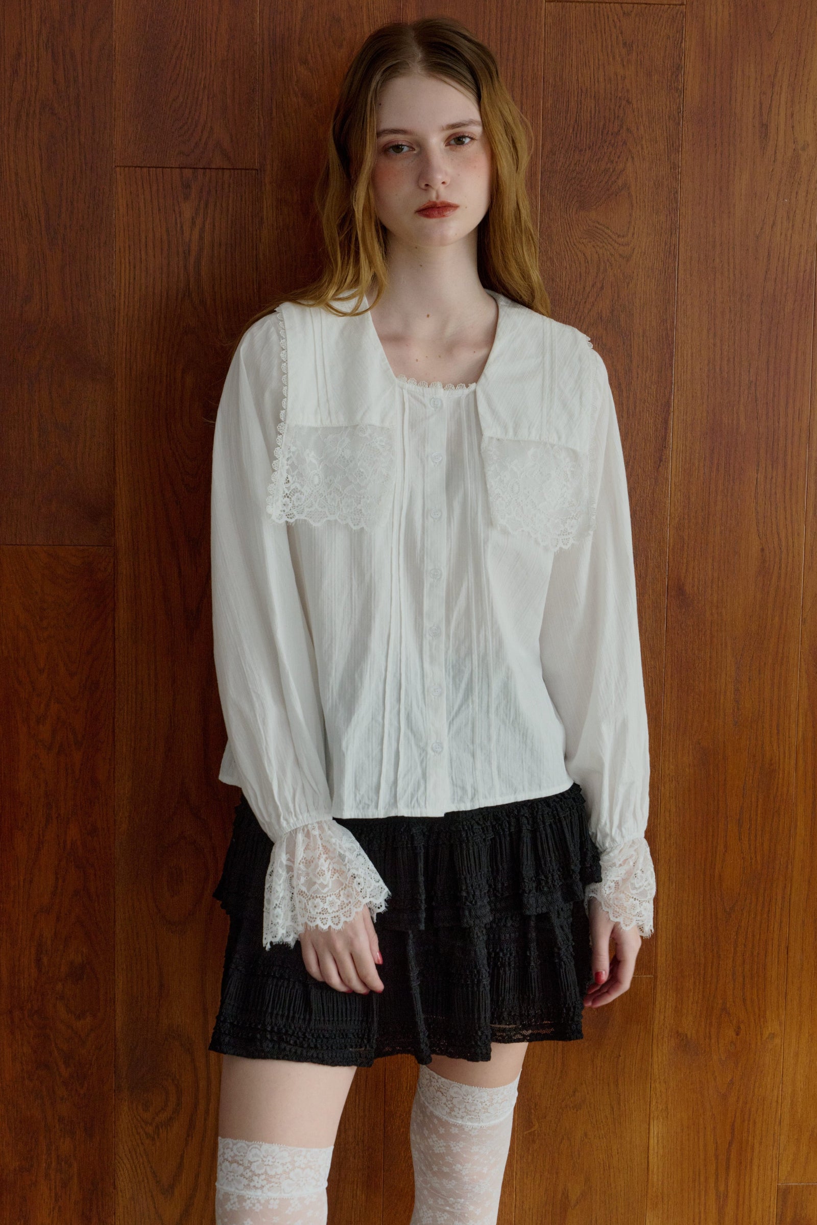 vintage square lace collar blouse – idem