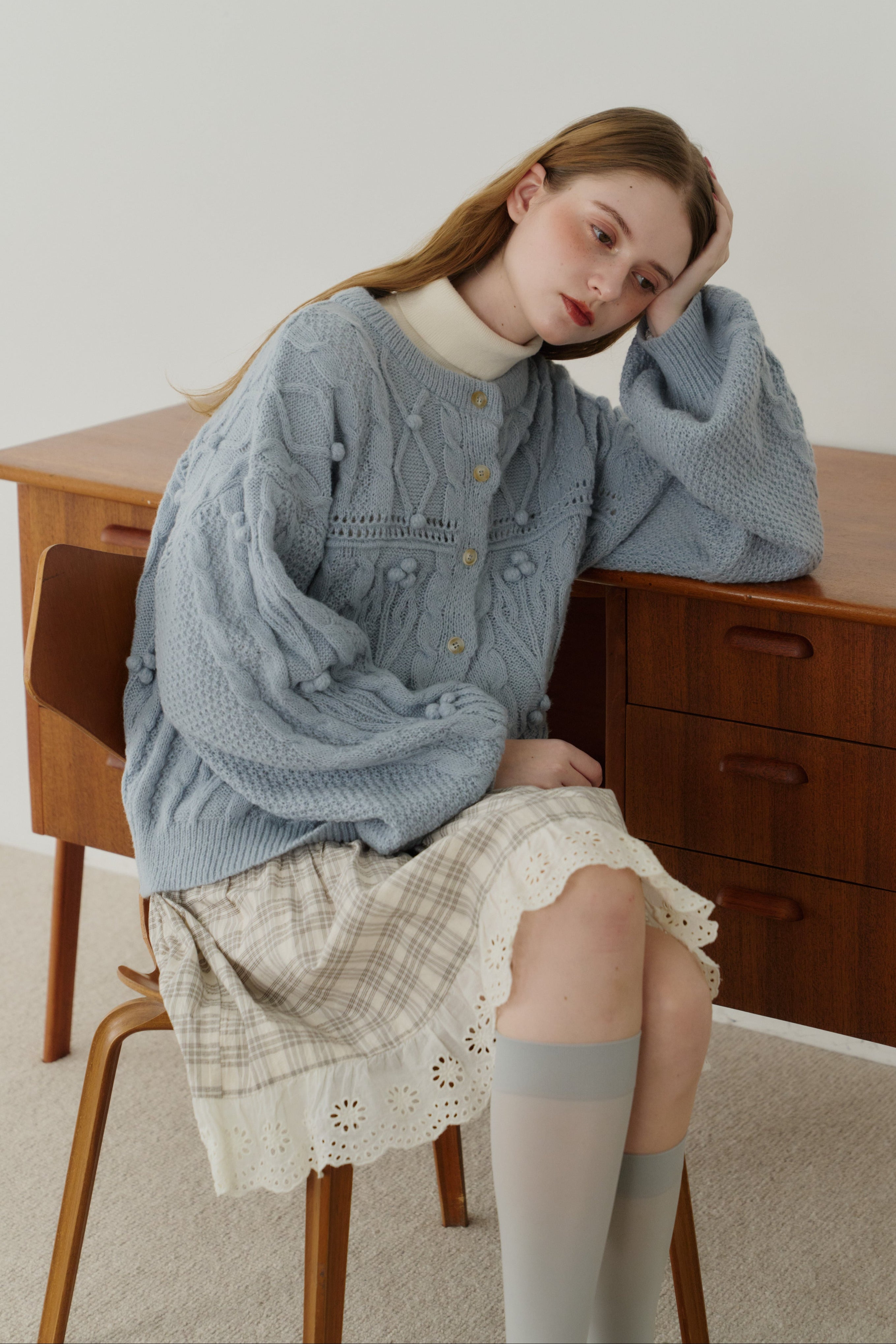 popcorn cable knit cardigan