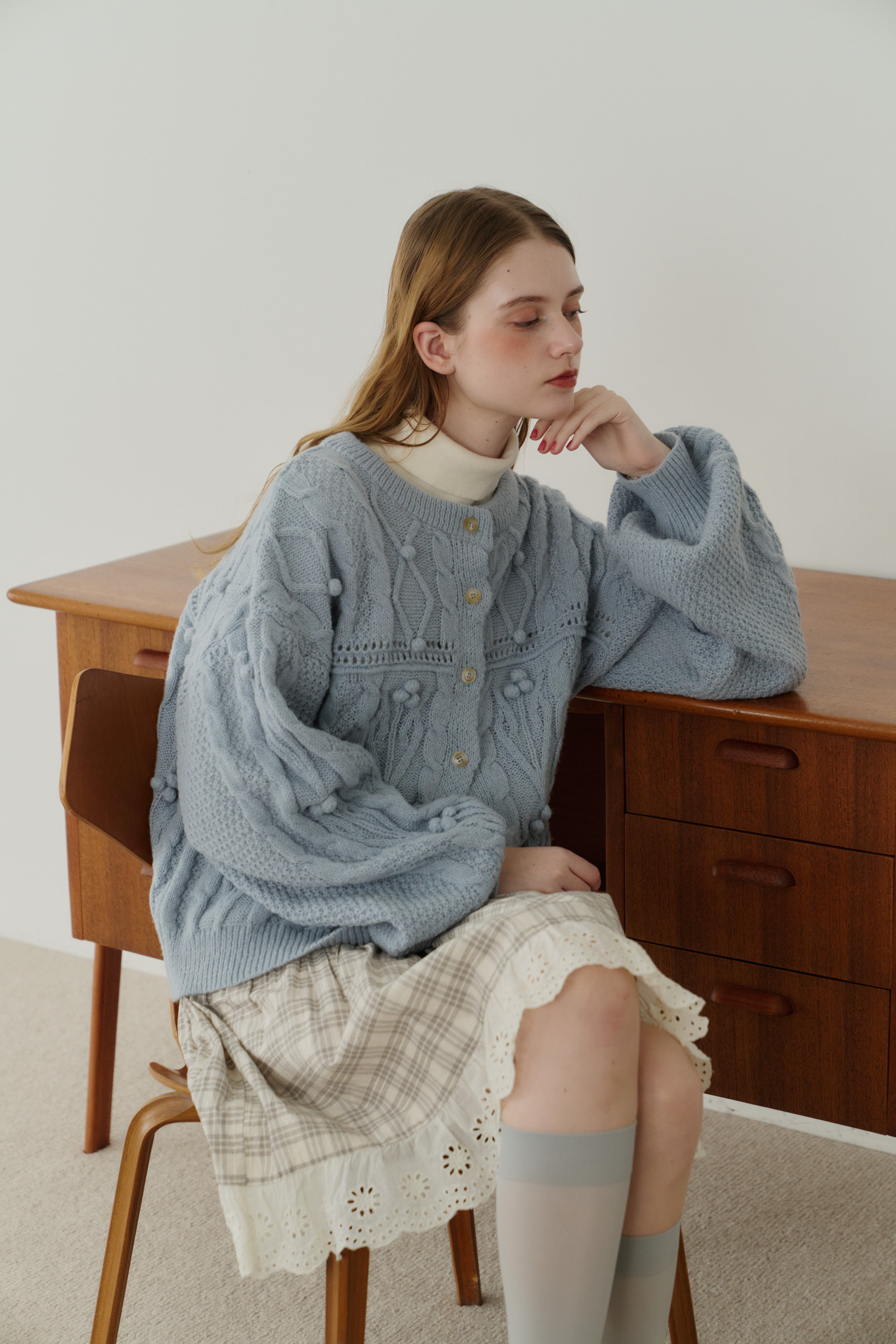 popcorn cable knit cardigan