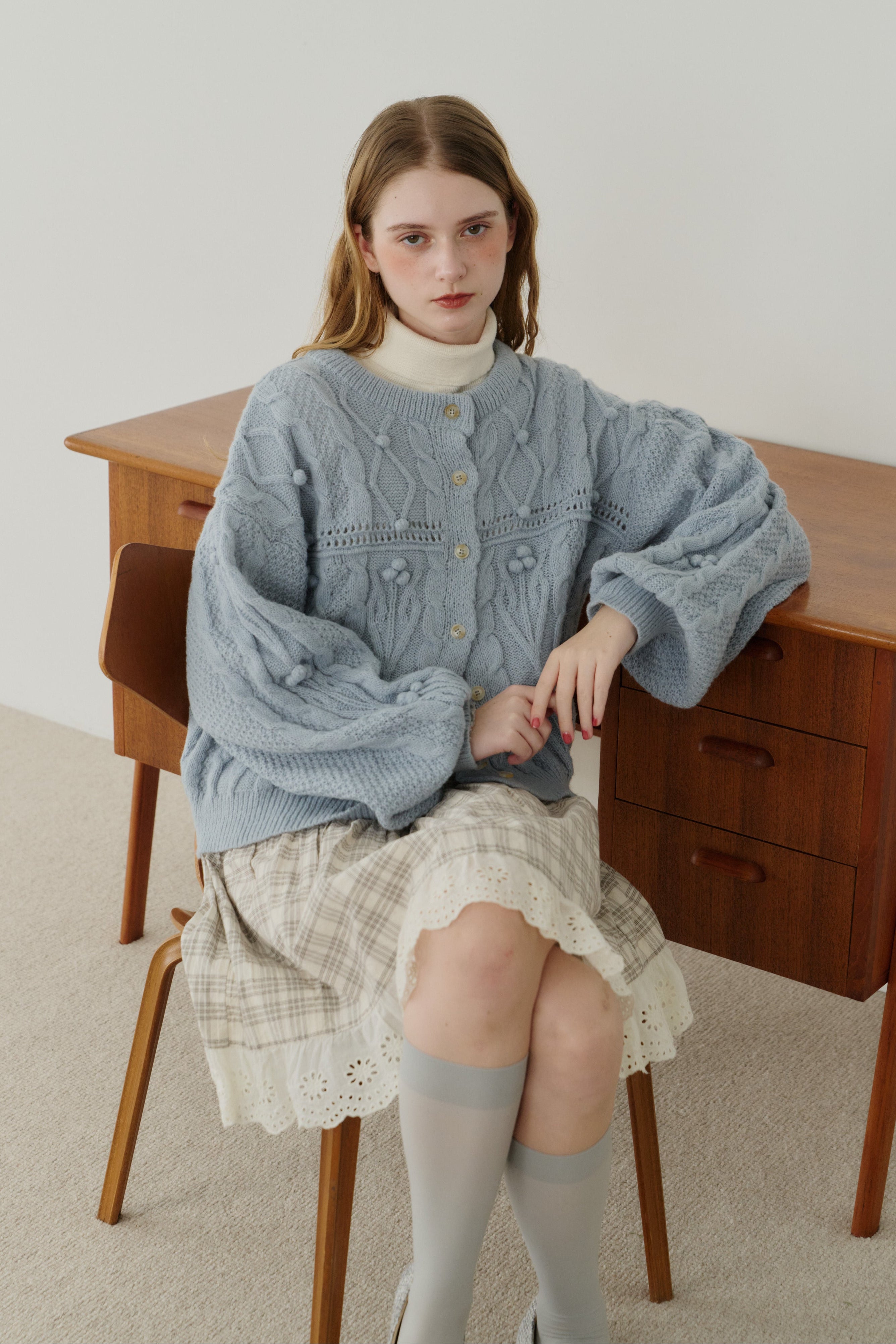 popcorn cable knit cardigan