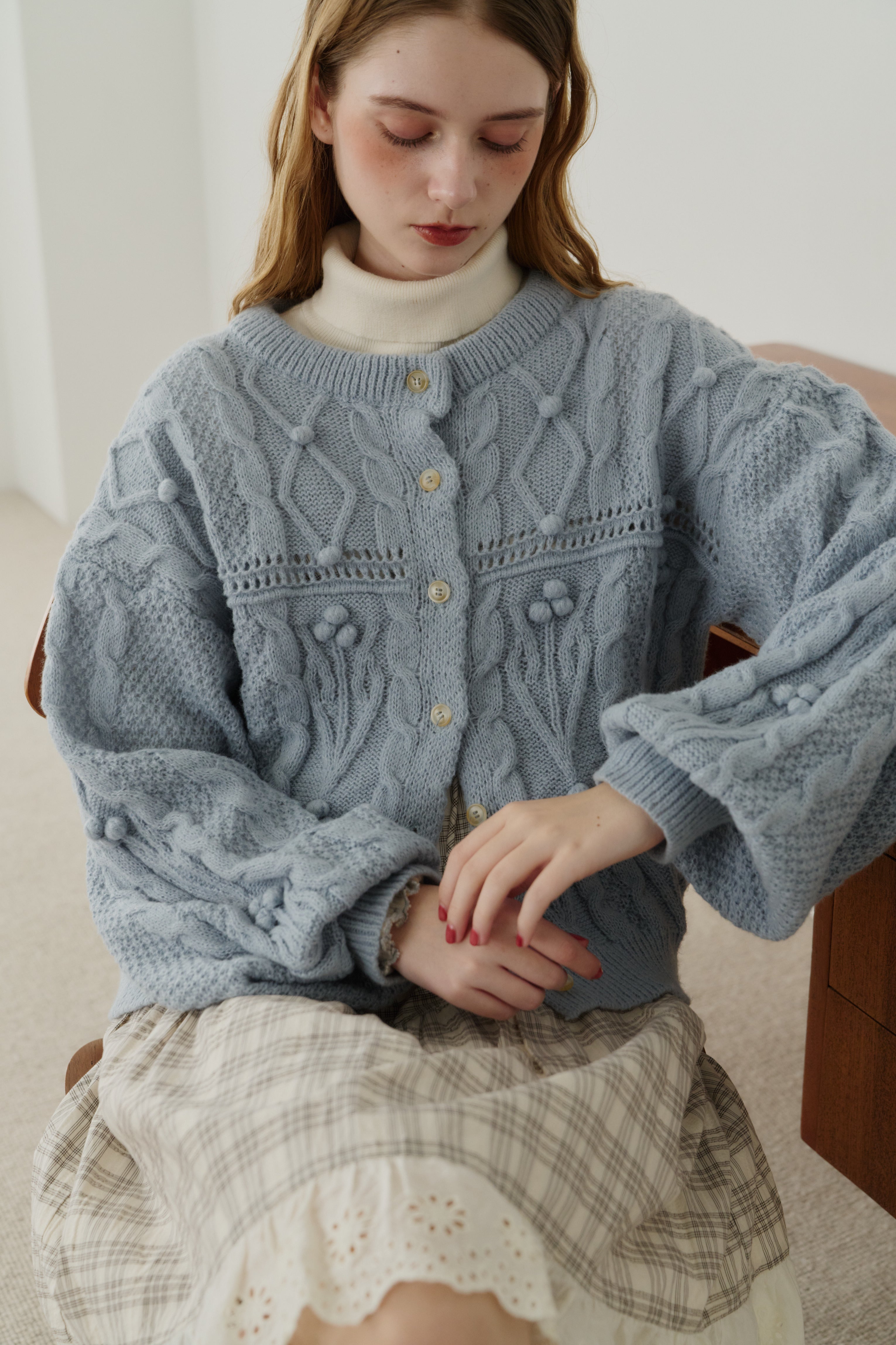 popcorn cable knit cardigan