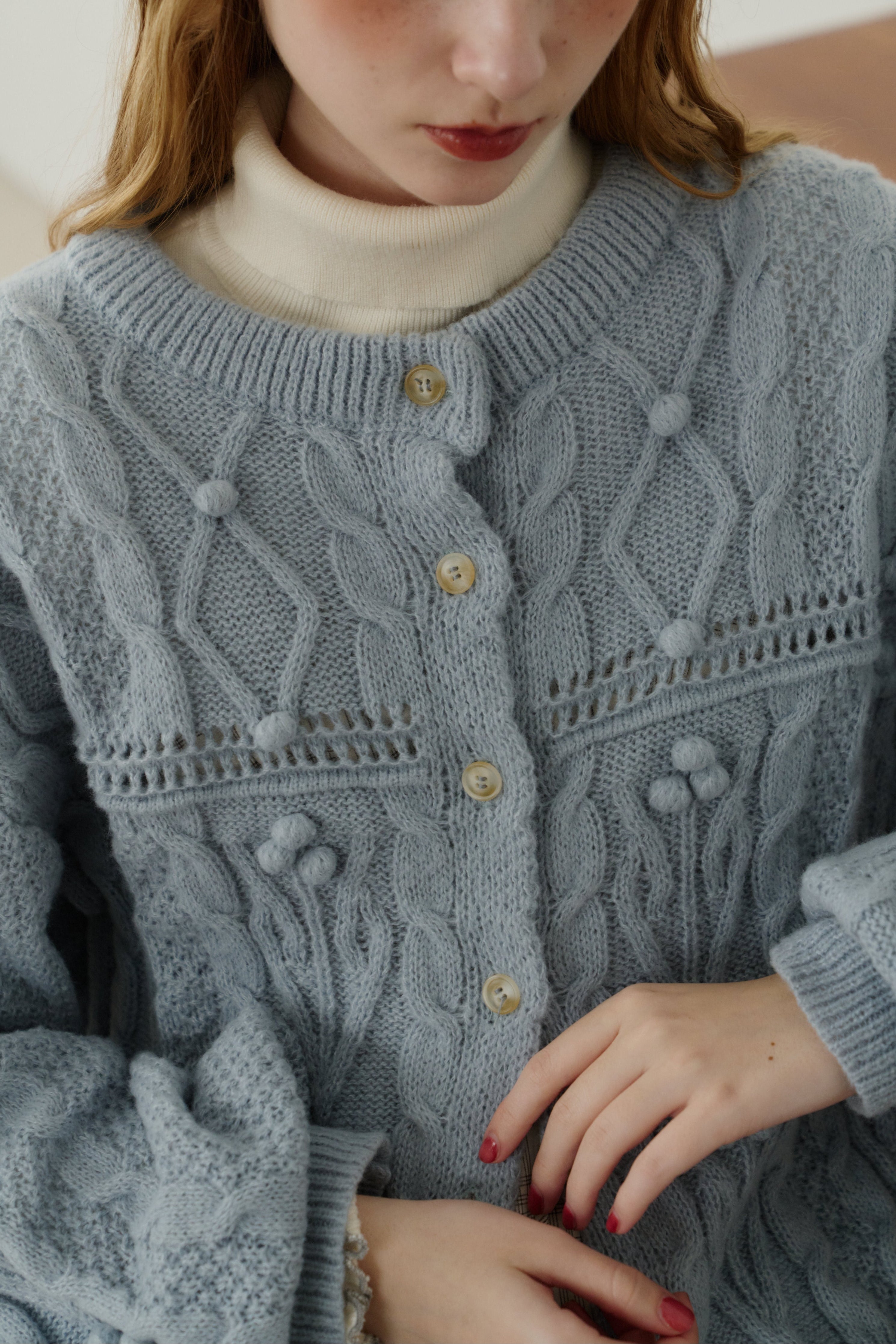 popcorn cable knit cardigan
