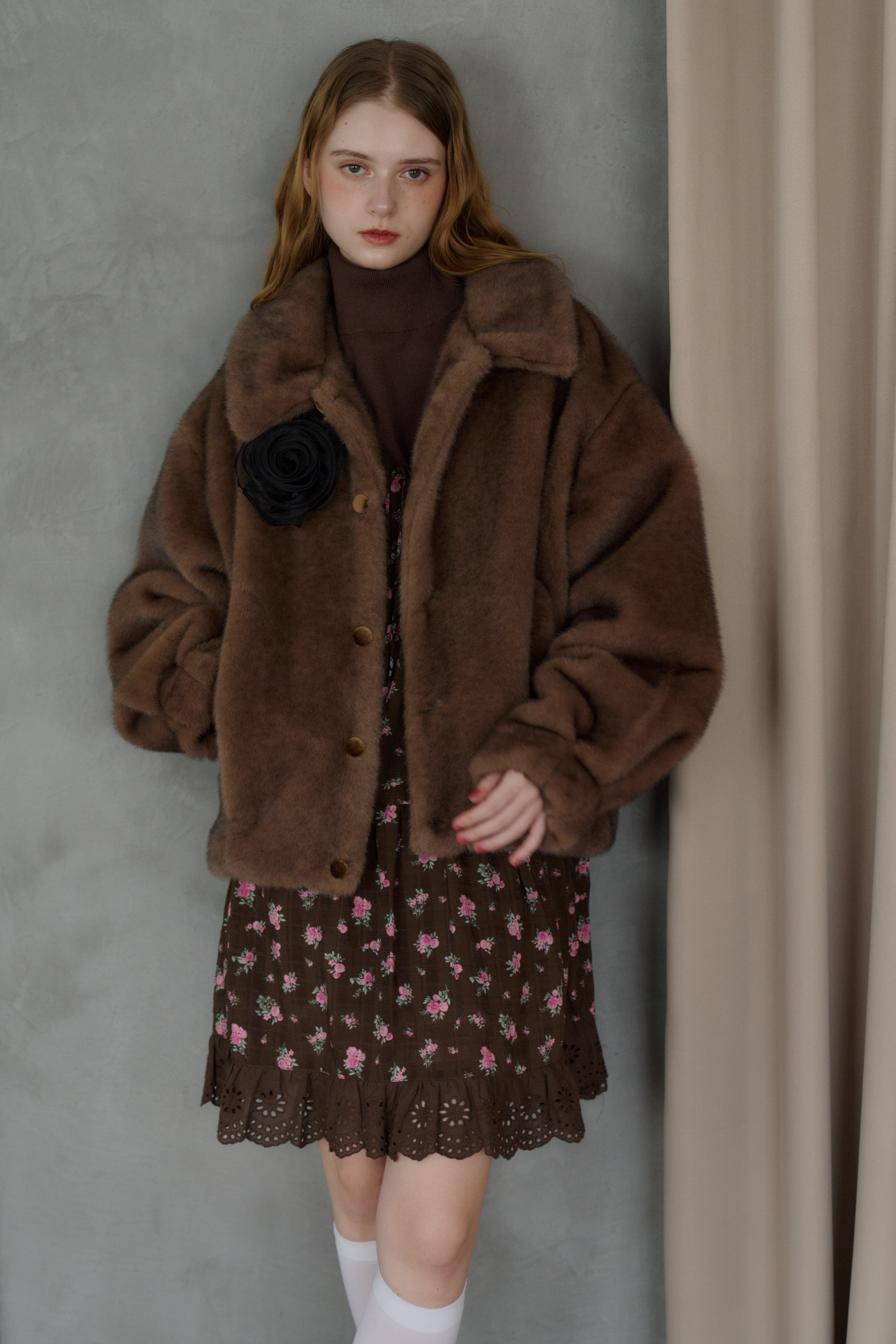 tulle brooch fur coat