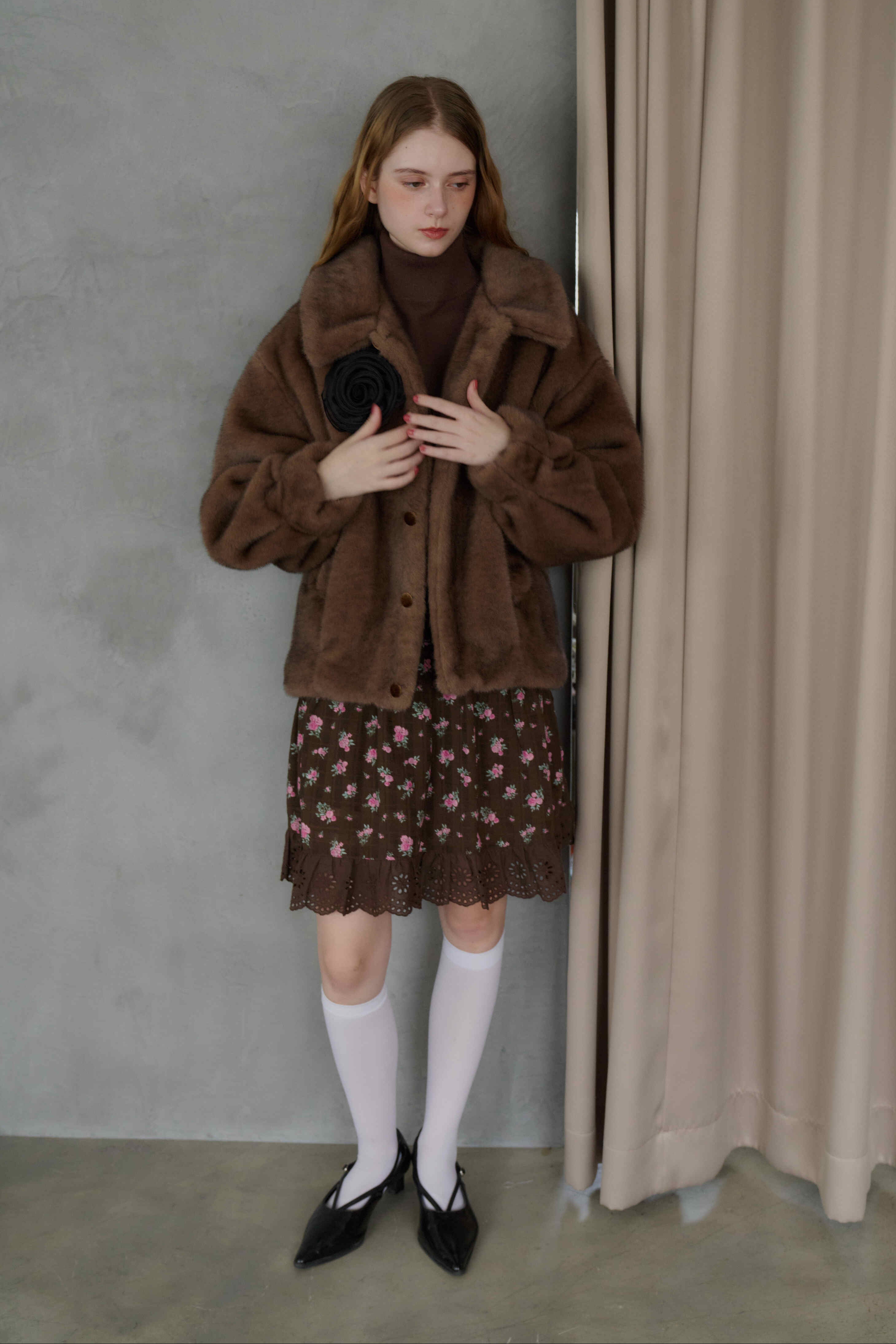 tulle brooch fur coat