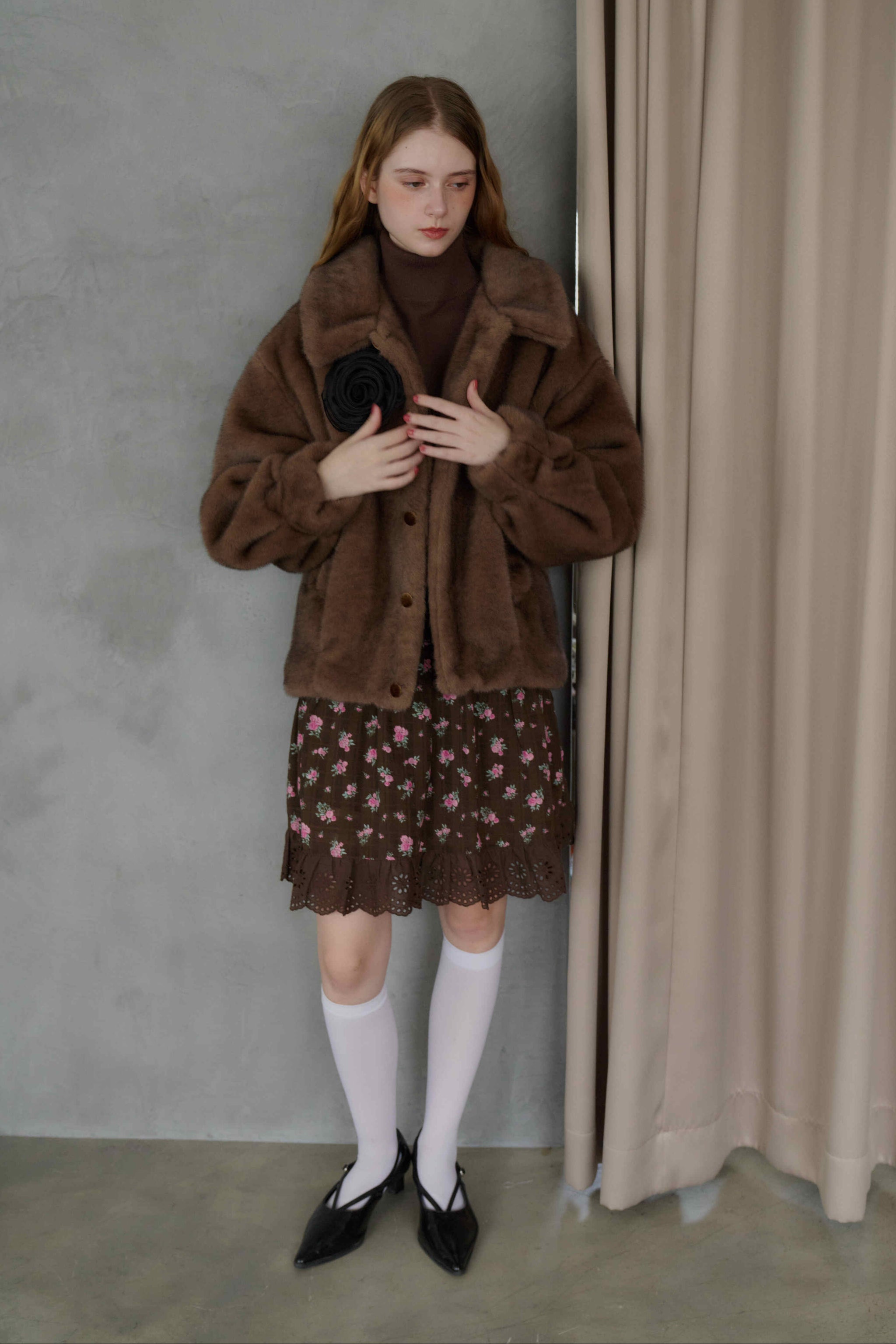 tulle brooch fur coat