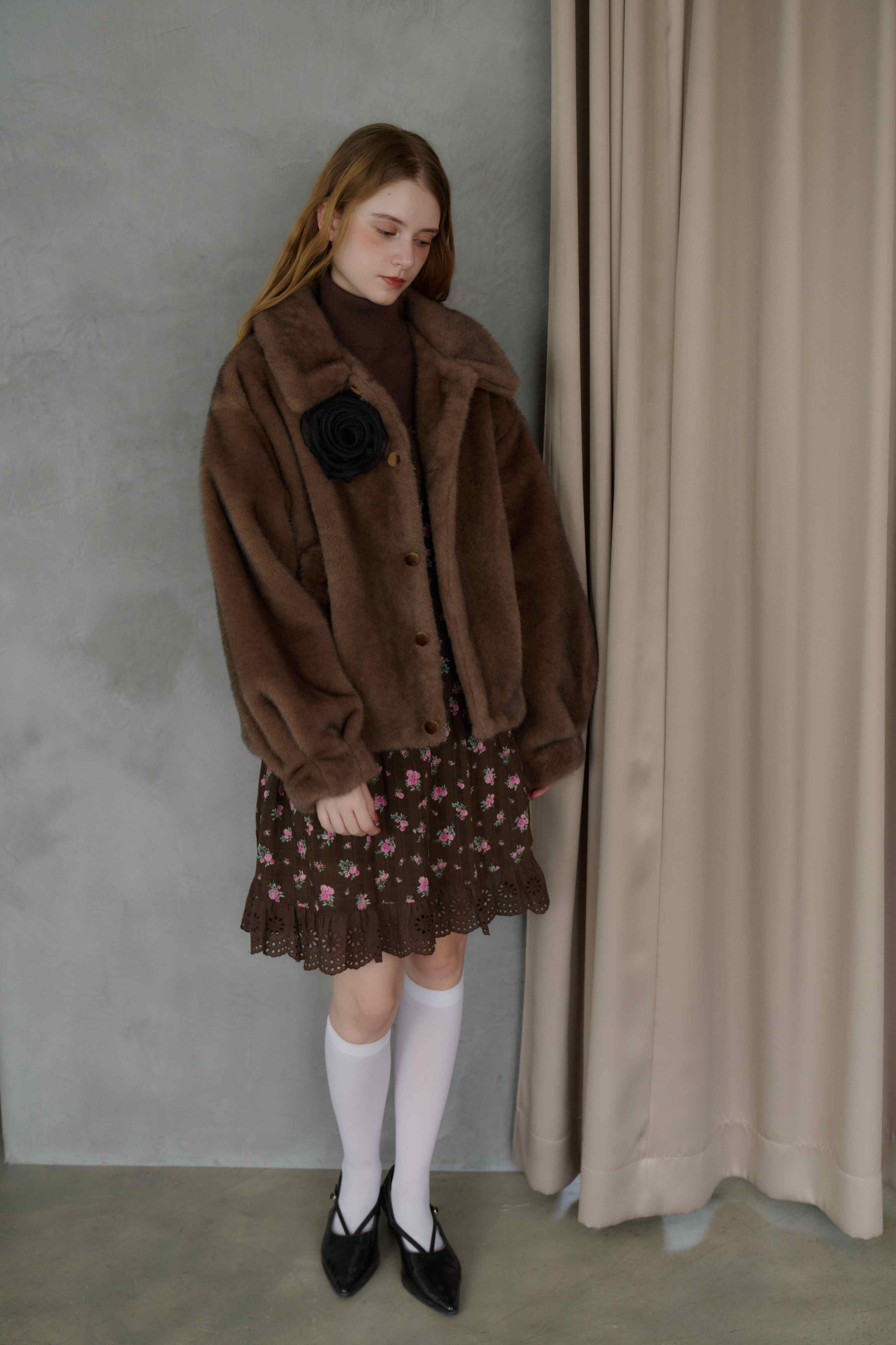 tulle brooch fur coat