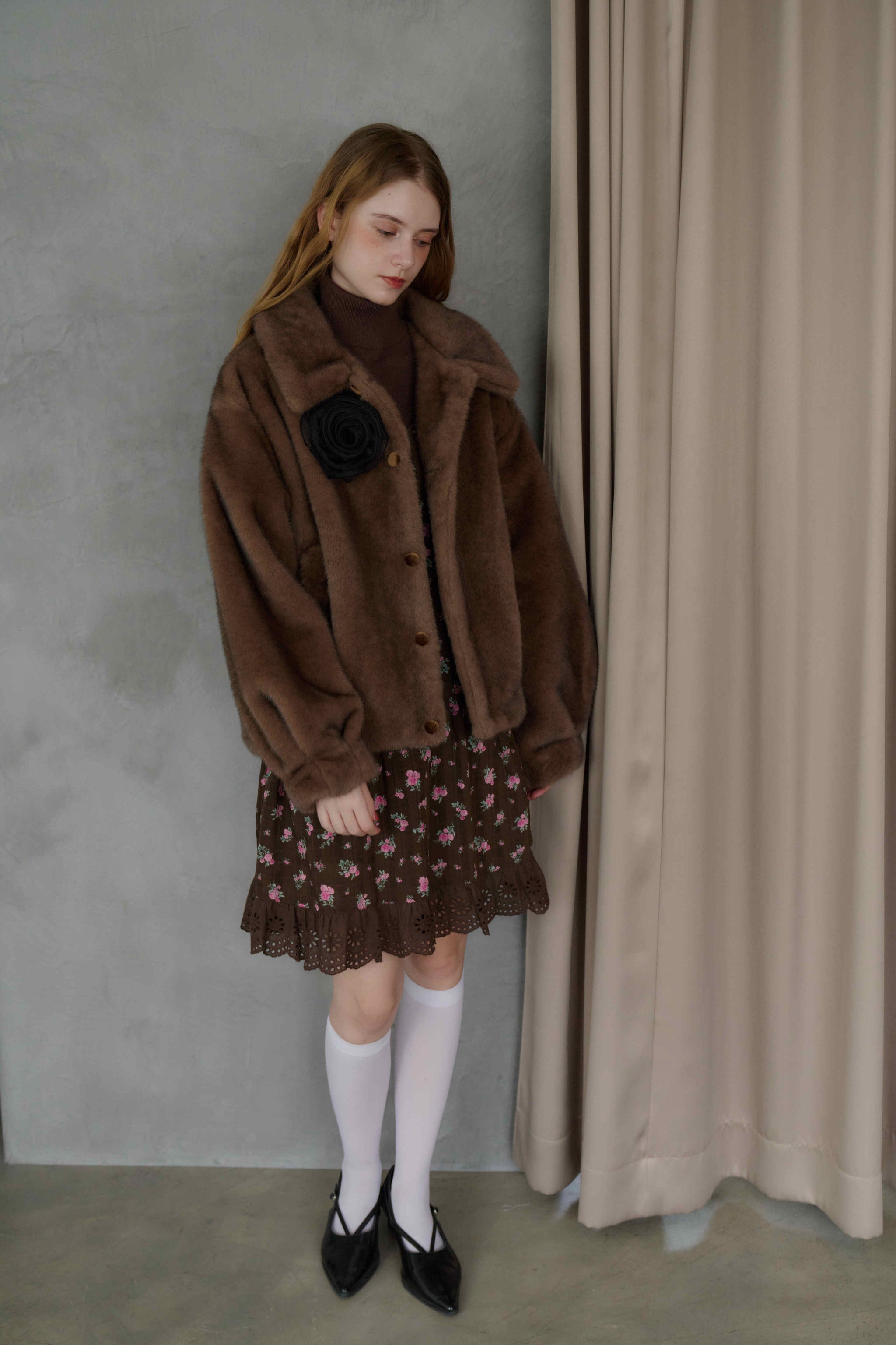 tulle brooch fur coat