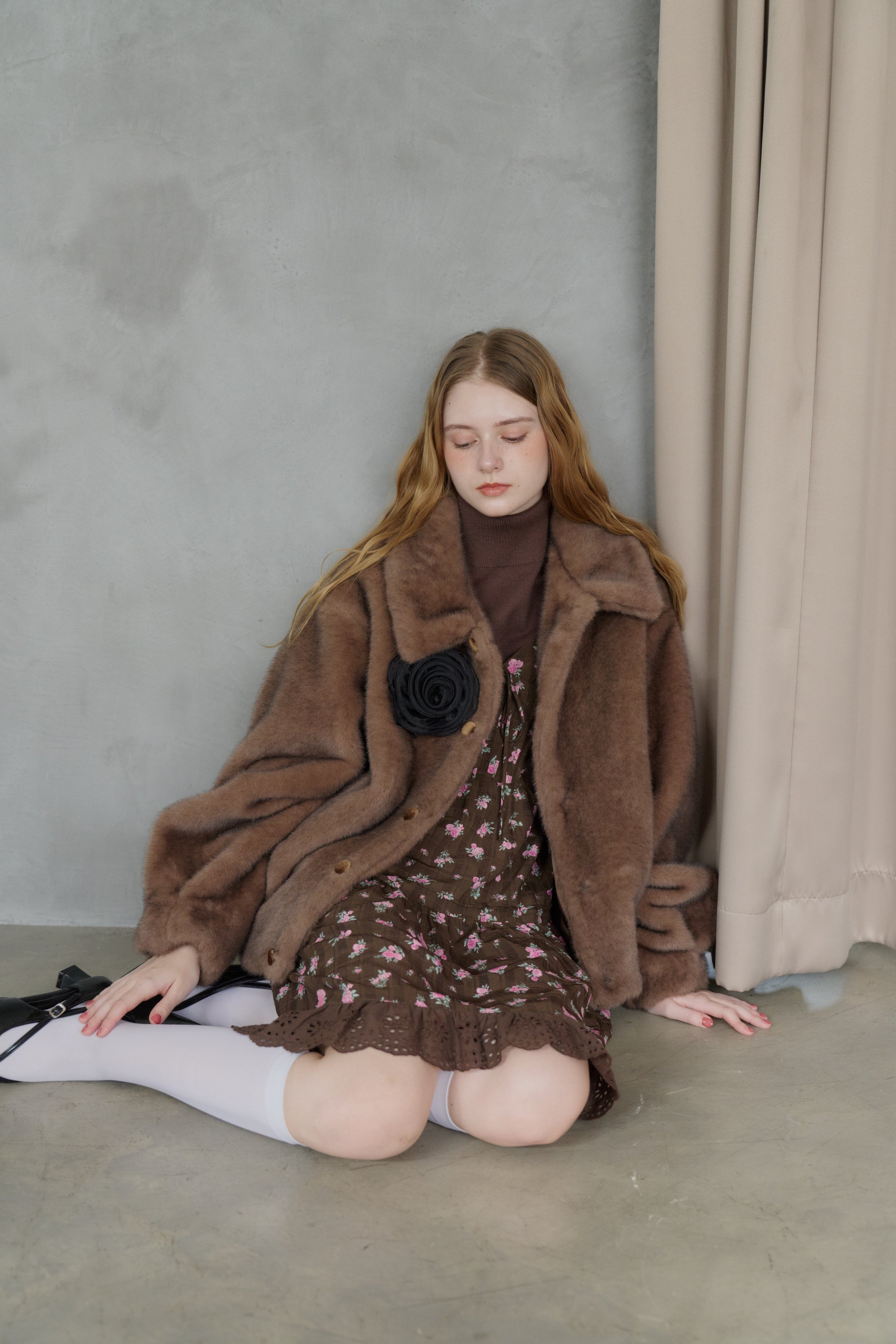 tulle brooch fur coat