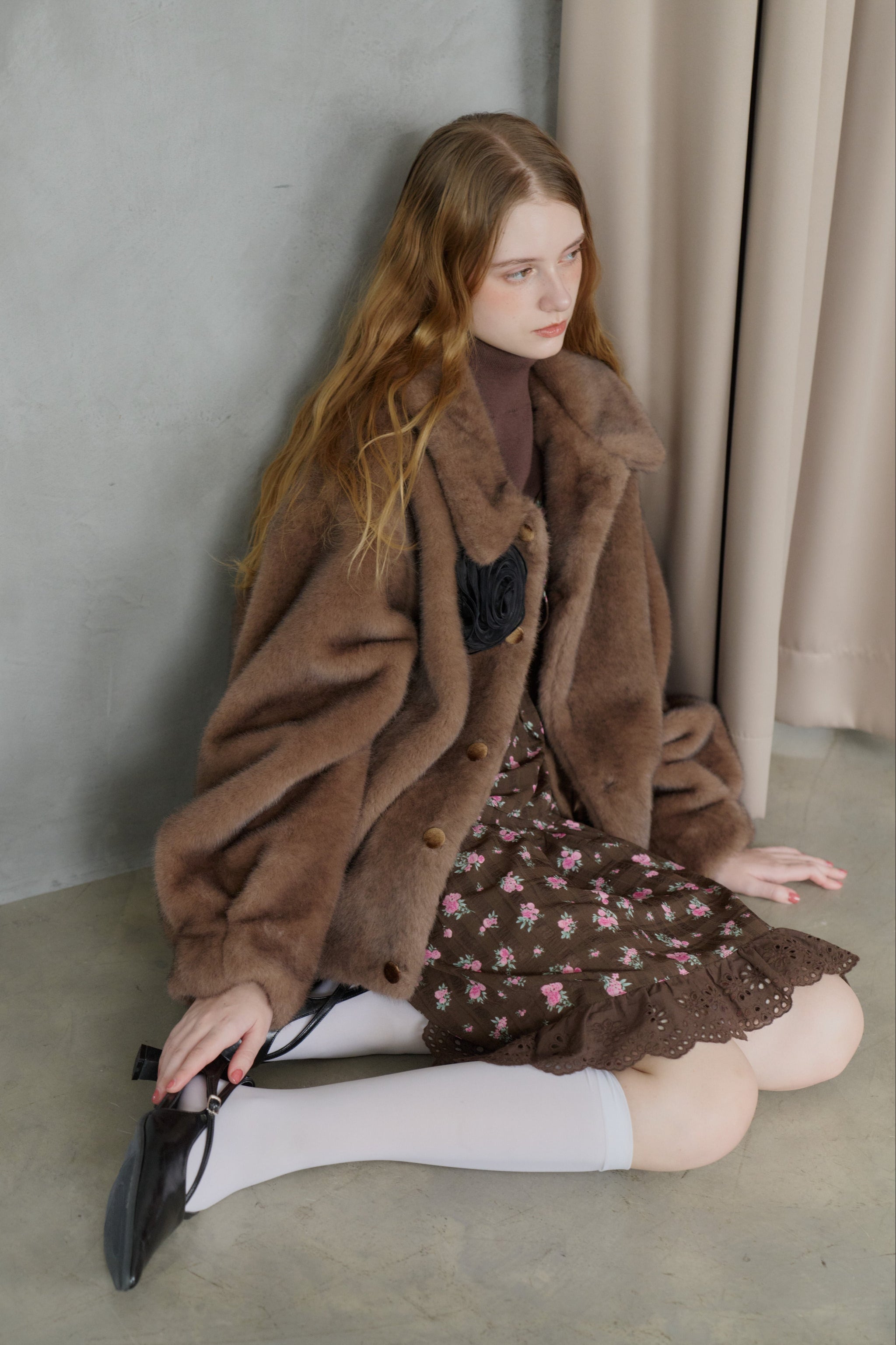 tulle brooch fur coat