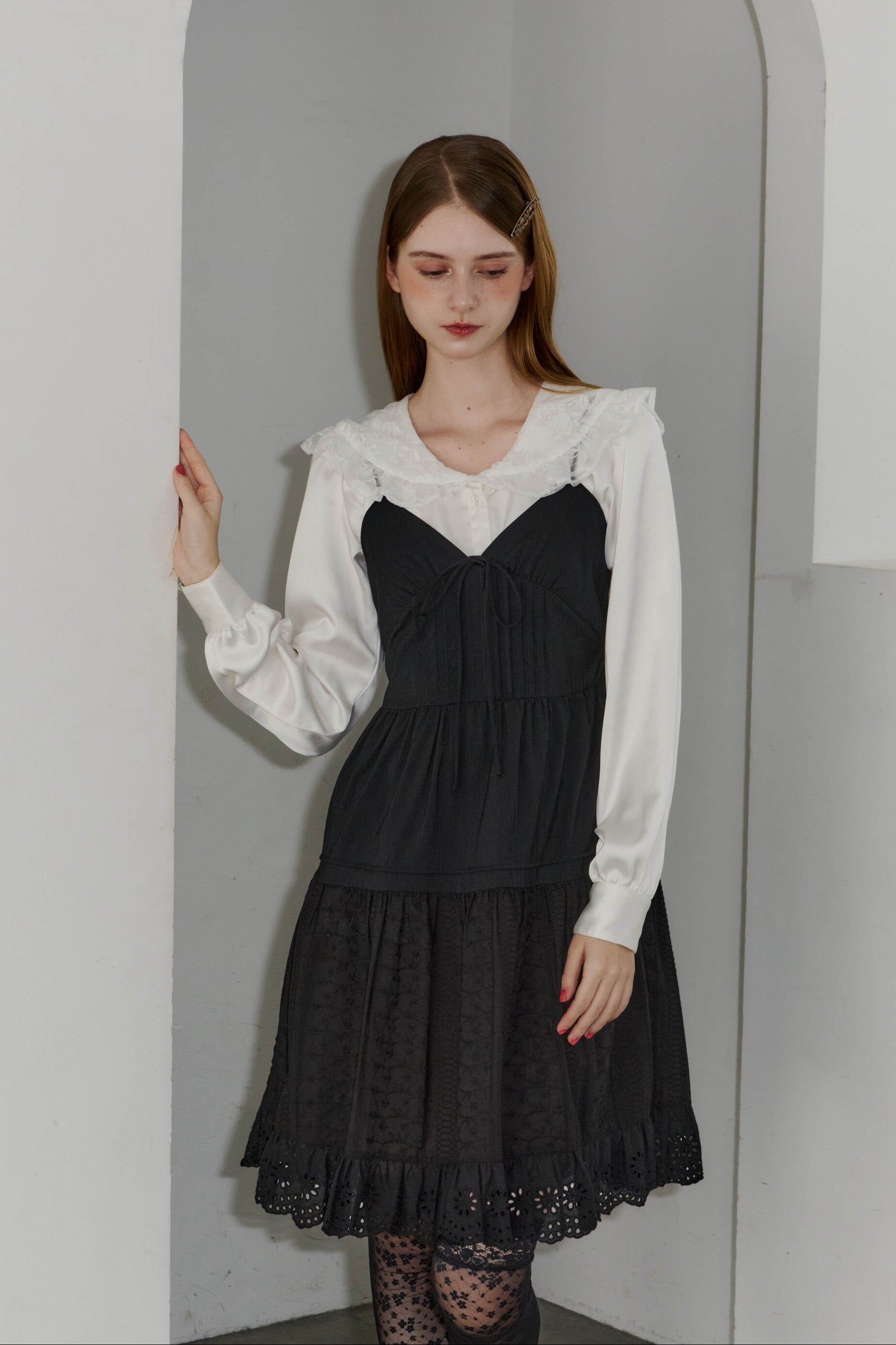 lace collar vintage satin blouse