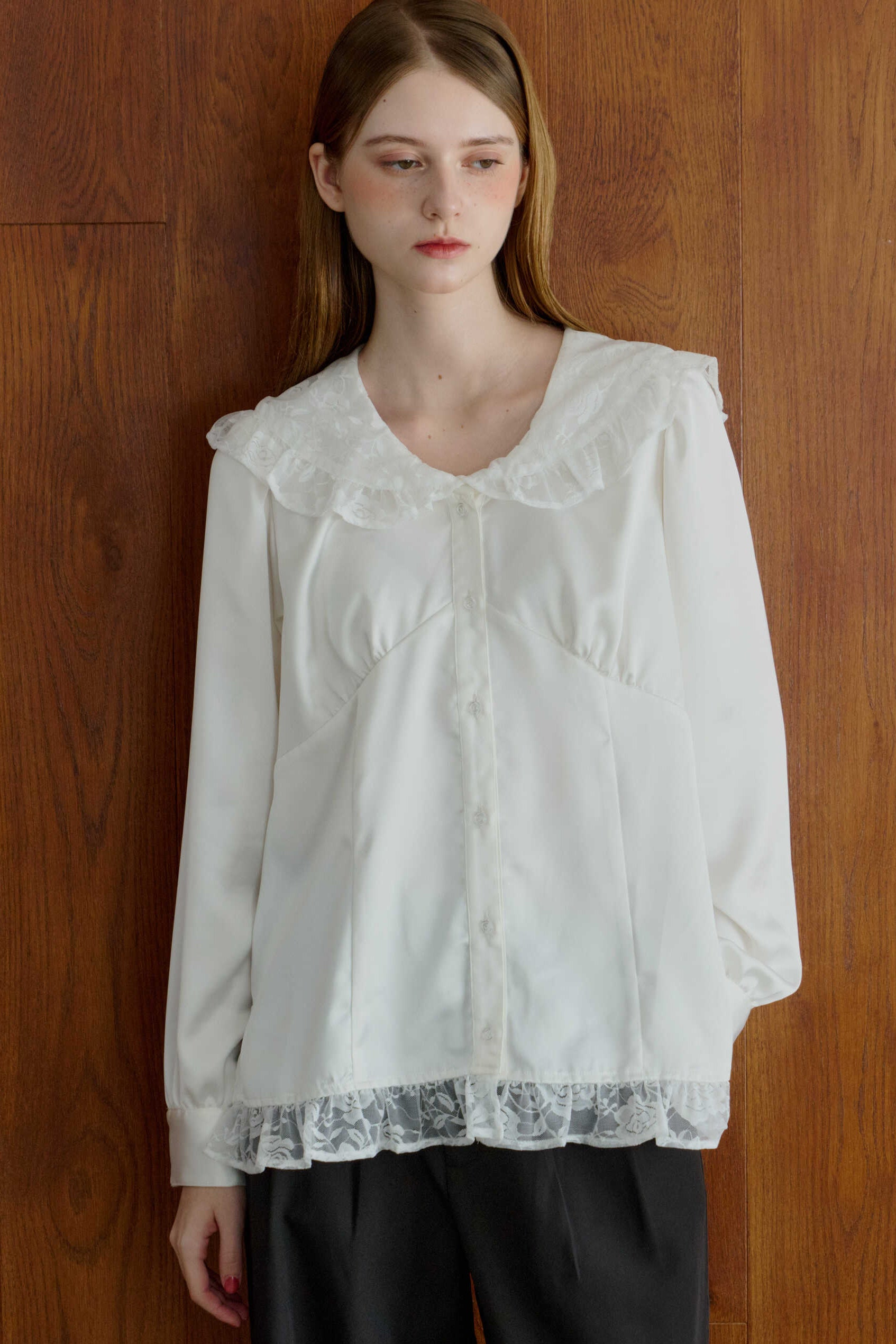 lace collar vintage satin blouse