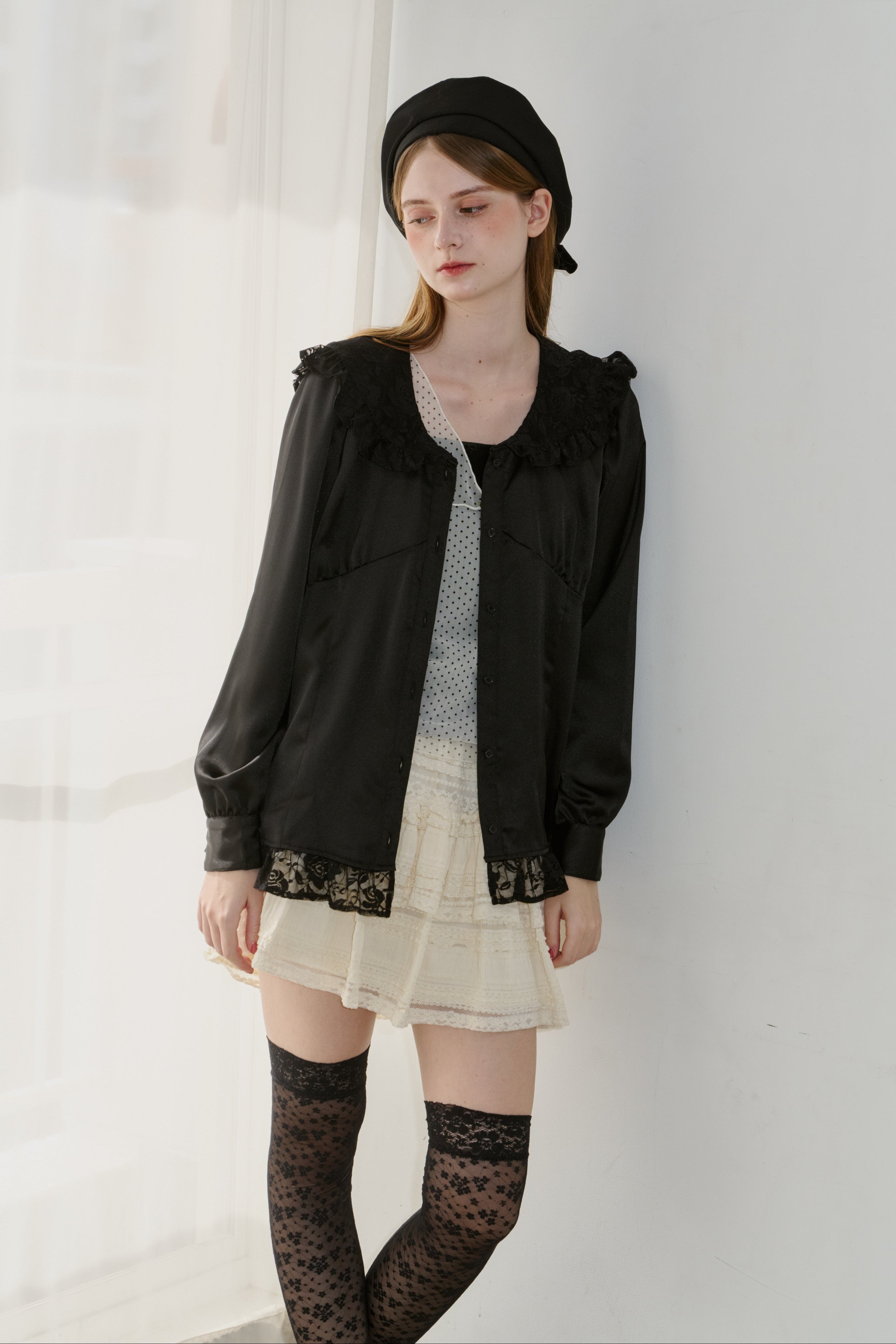 lace collar vintage satin blouse