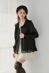 lace collar vintage satin blouse