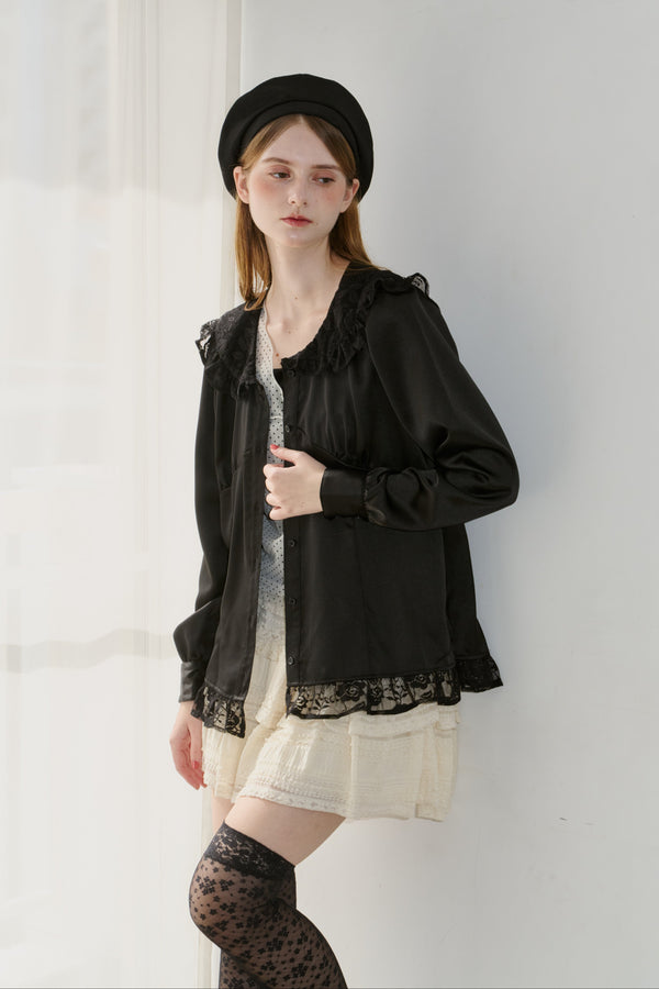 lace collar vintage satin blouse