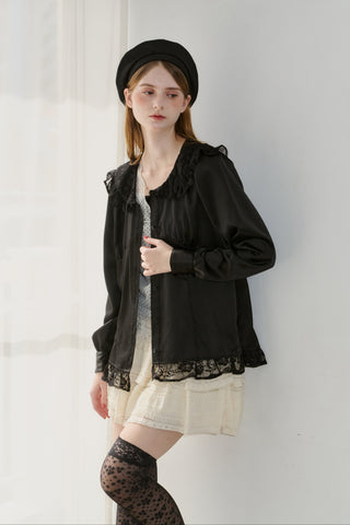 lace collar vintage satin blouse