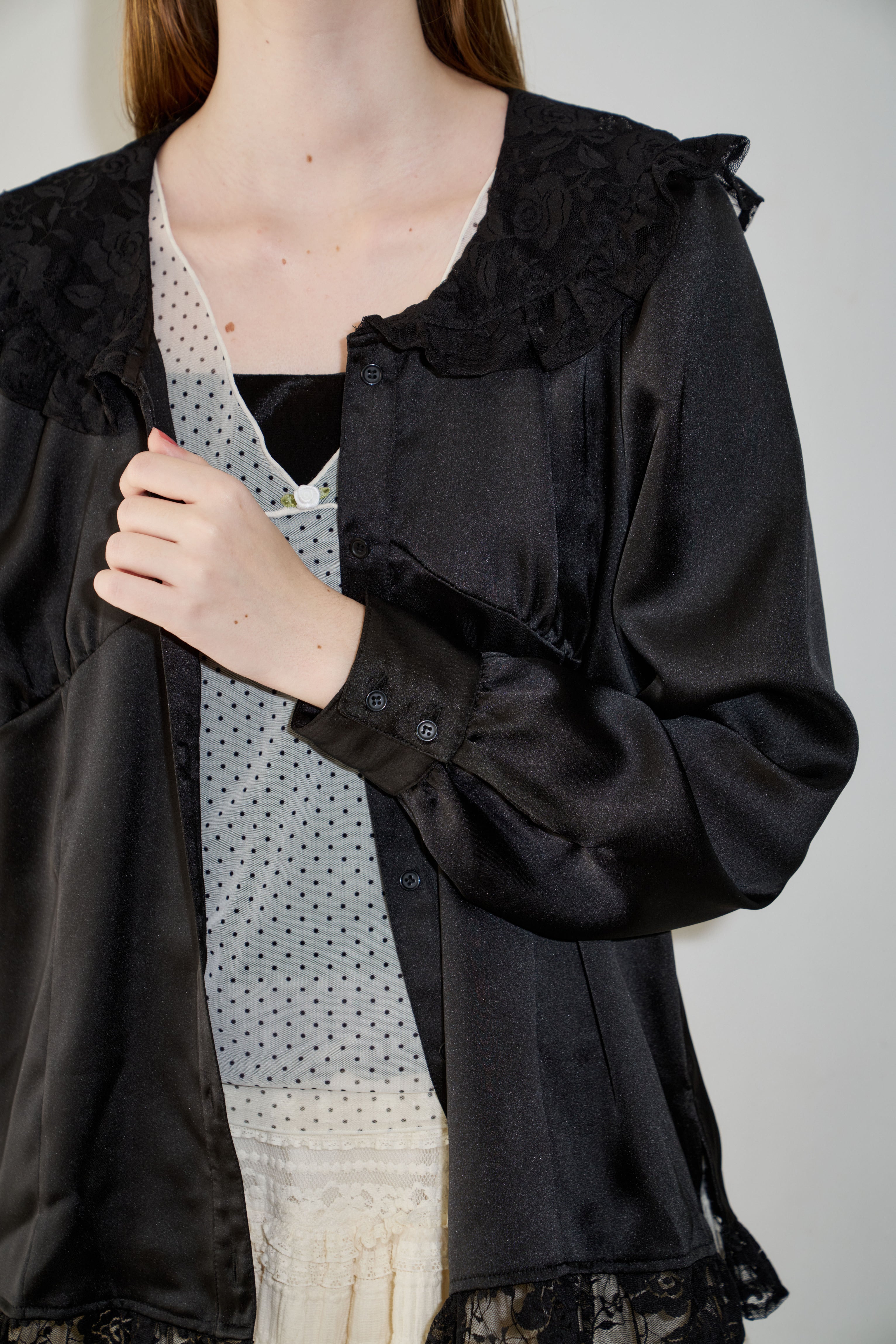 lace collar vintage satin blouse