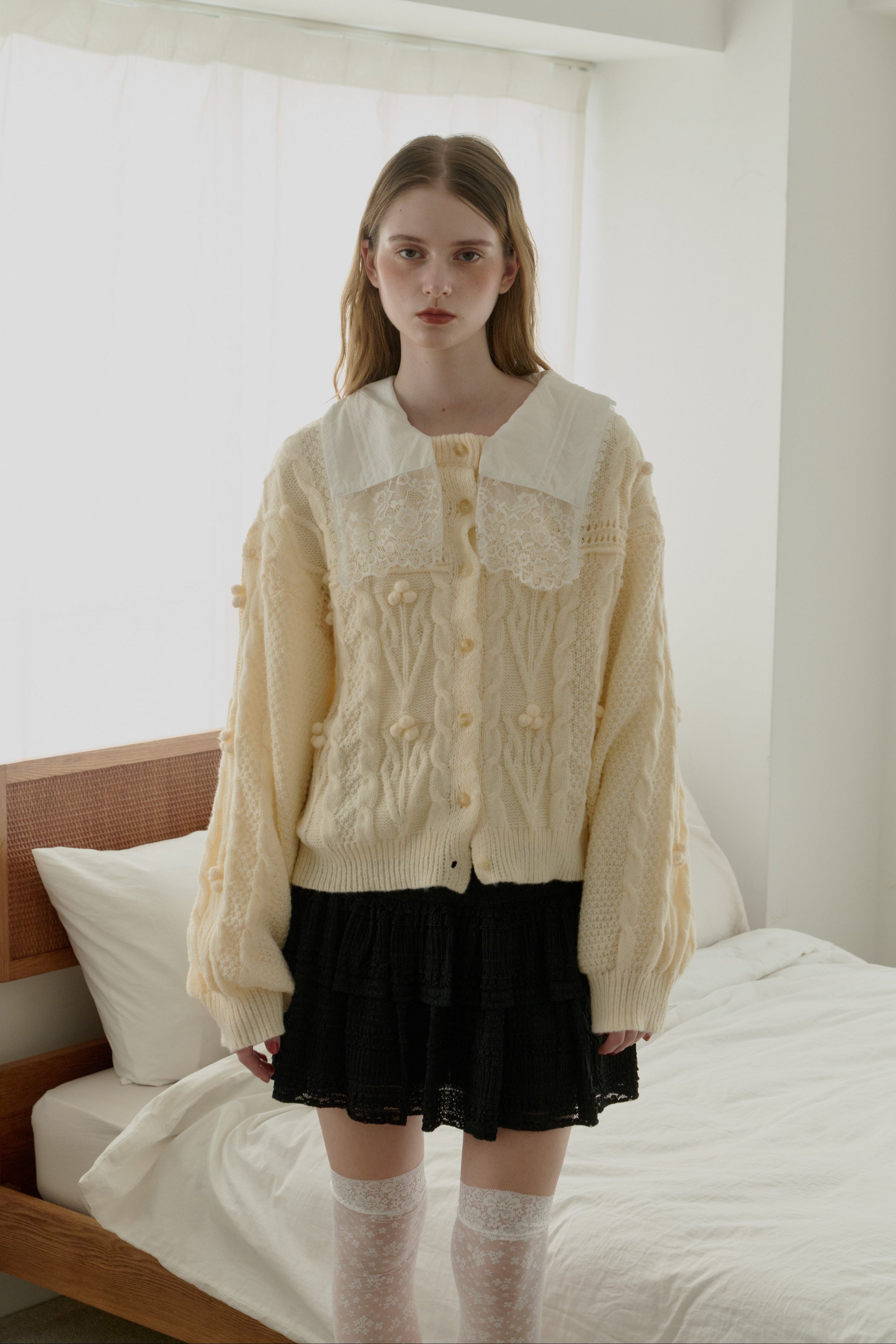 popcorn cable knit cardigan