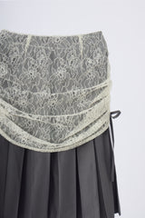 drawstring lace pleats skirt