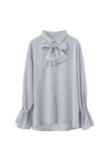 volume sleeve frill tie blouse