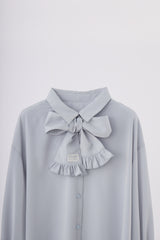 volume sleeve frill tie blouse