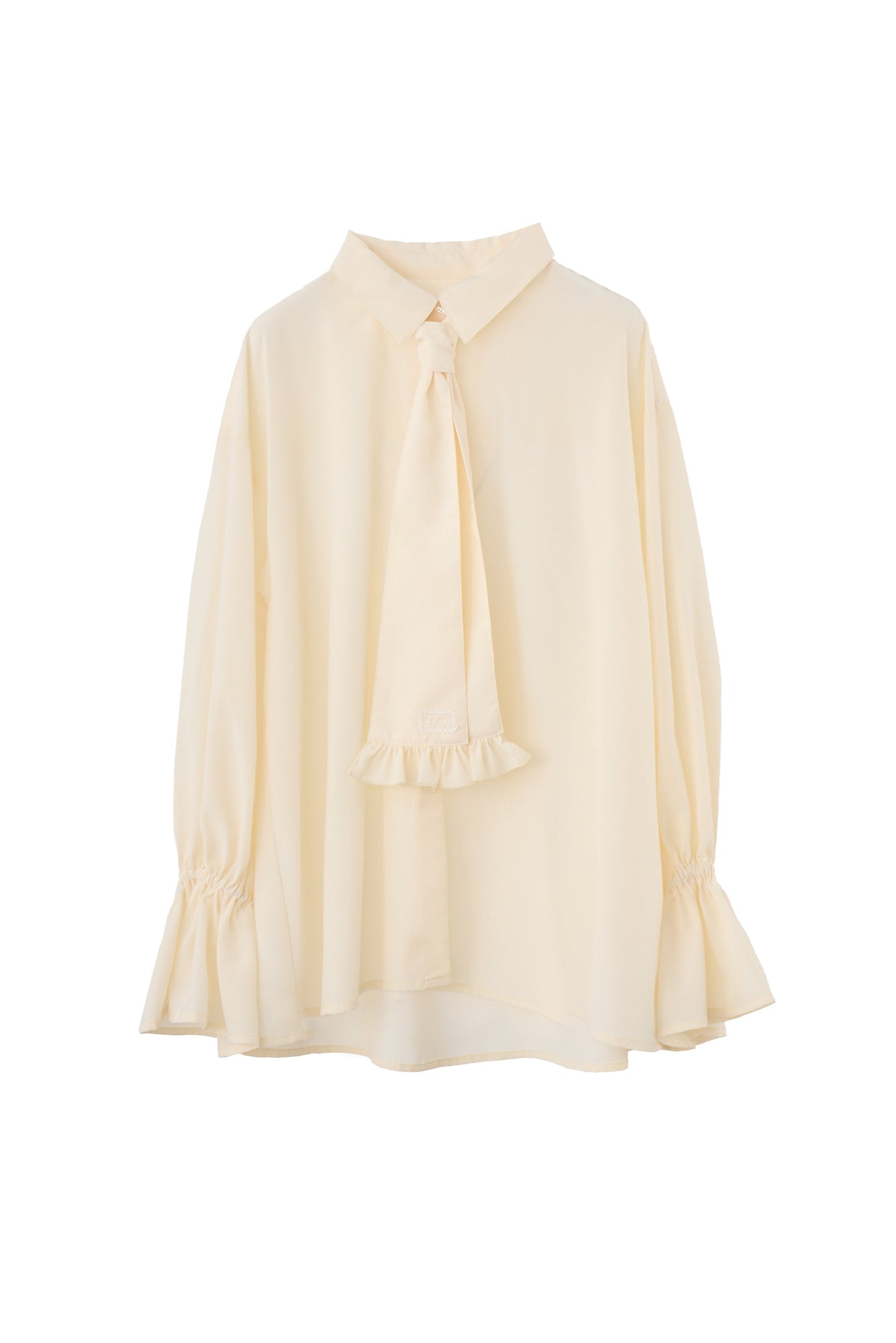 volume sleeve frill tie blouse