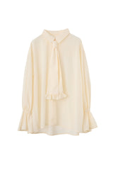 volume sleeve frill tie blouse