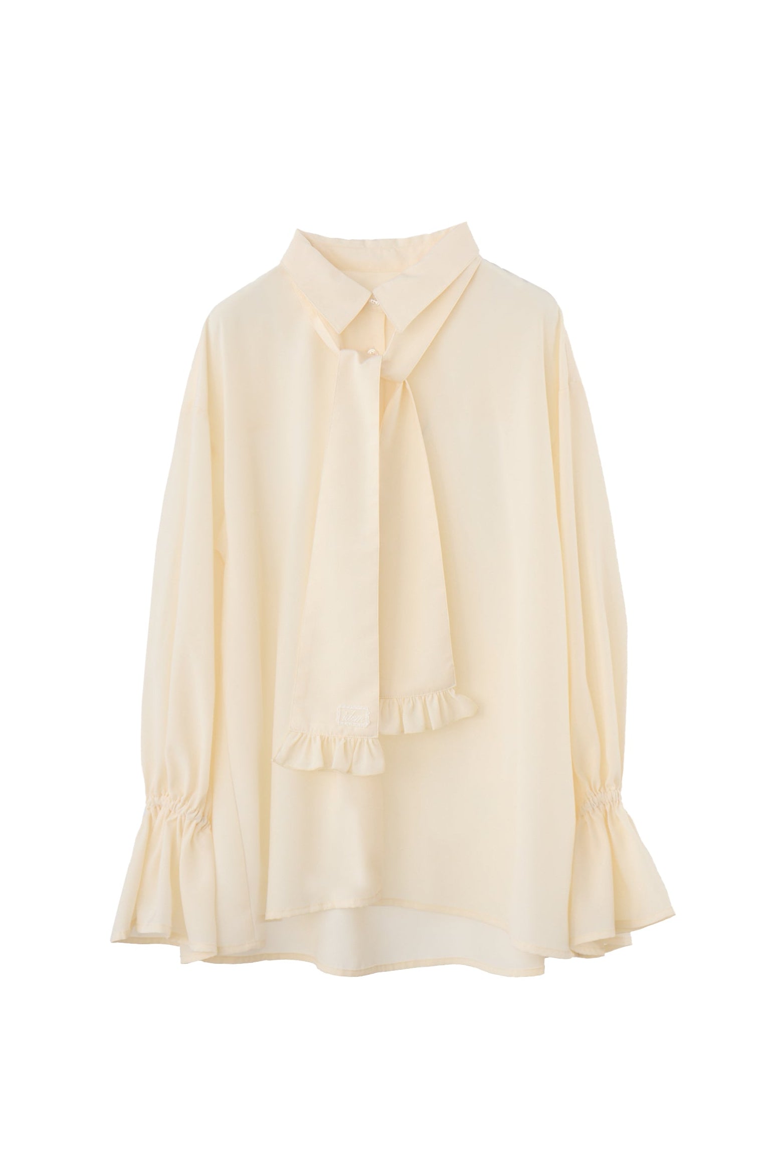 volume sleeve frill tie blouse