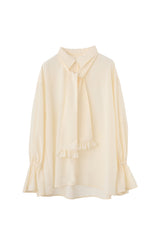 volume sleeve frill tie blouse