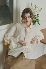 volume sleeve frill tie blouse